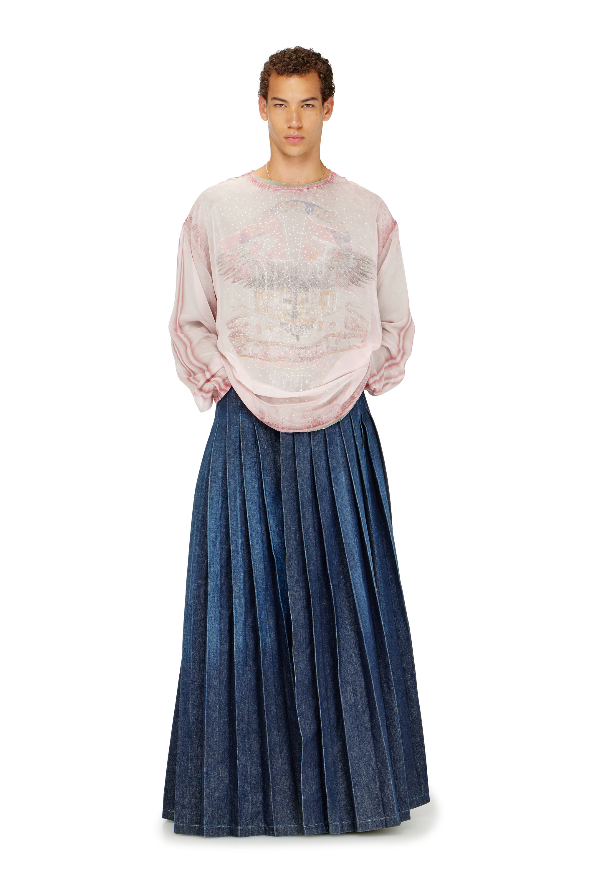 Diesel - T-DOUBLEX-LS, Top in chiffon trasparente con grafiche da concerto Uomo in Rosso - 2