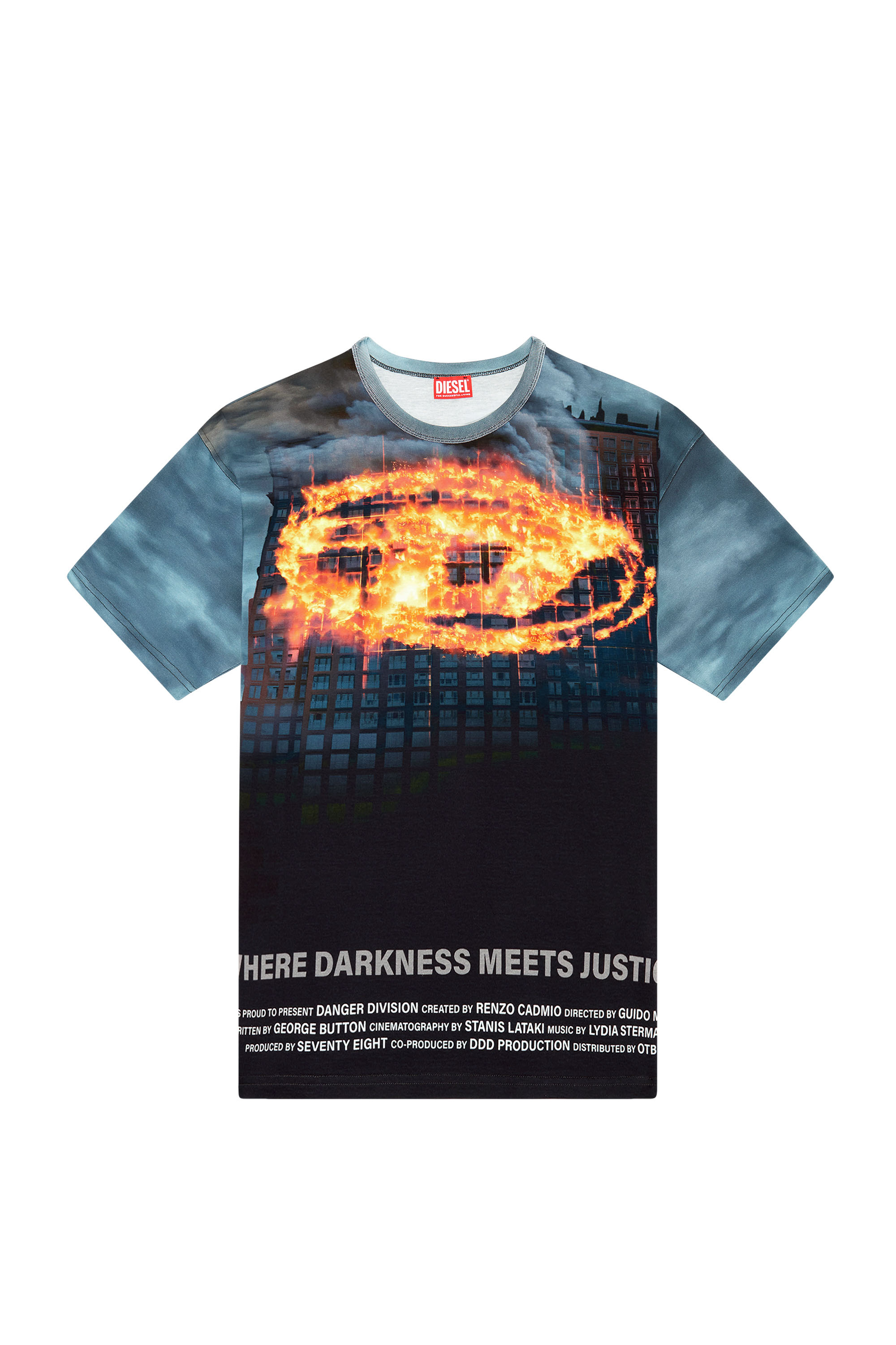 Diesel - T-BOXT-P2, T-shirt con poster Oval D in fiamme Uomo in Multicolor - 3