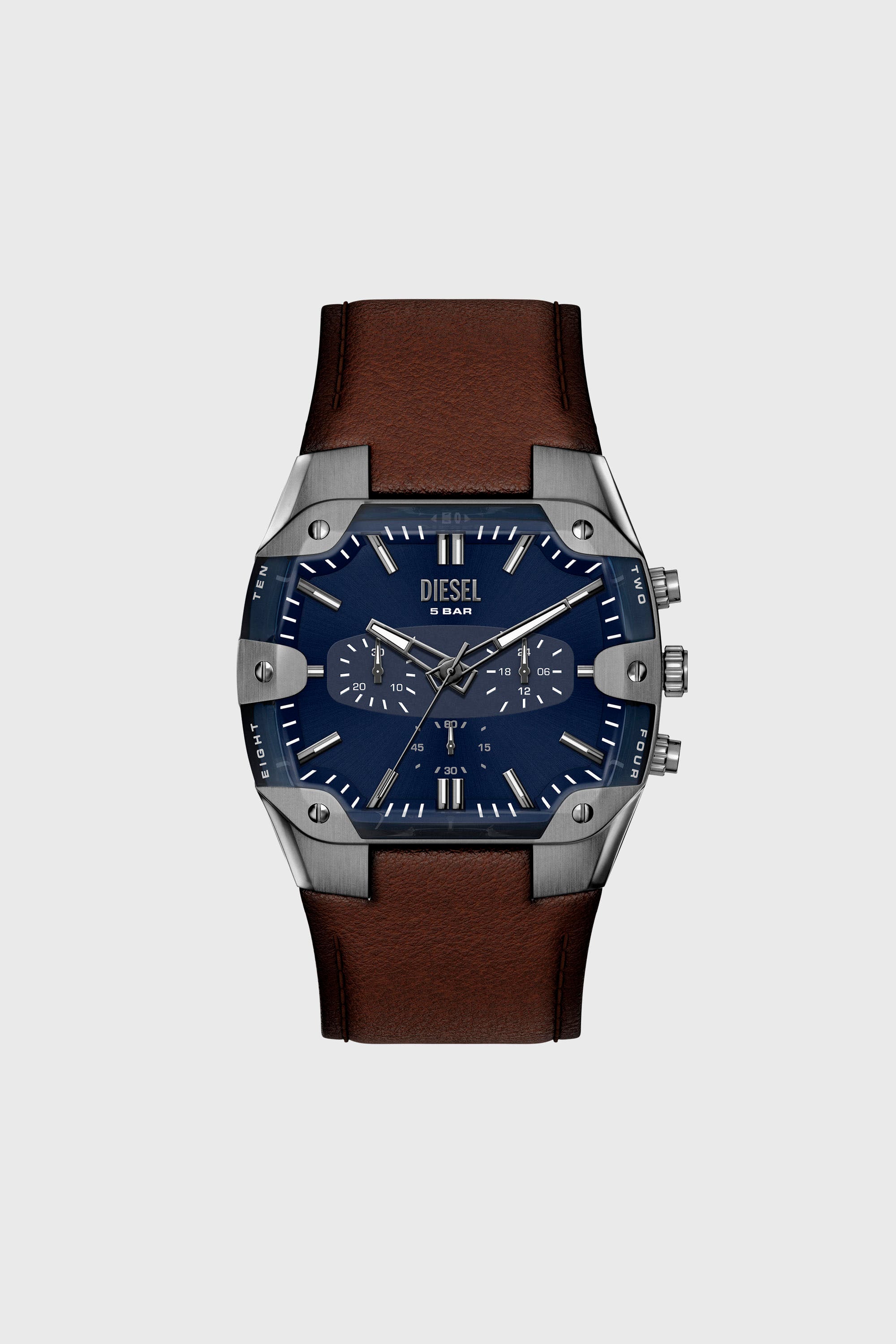 Diesel - DZ4737 WATCH, Orologio Spiked Cushion con cinturino in pelle marrone Uomo in Marrone - 1