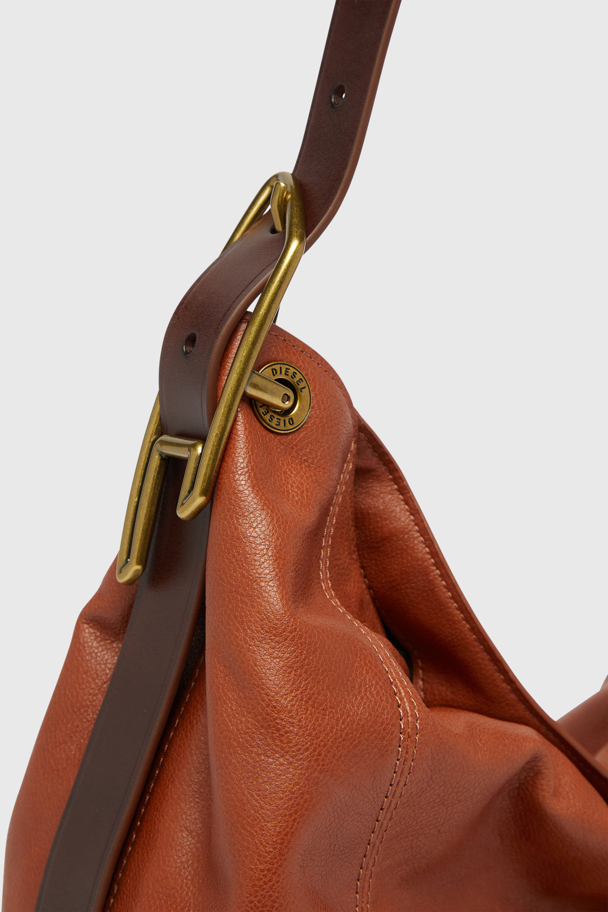 Diesel - D-LINE HOBO S, D-Line-Borsa a spalla in pelle lucida Donna in Marrone - 6
