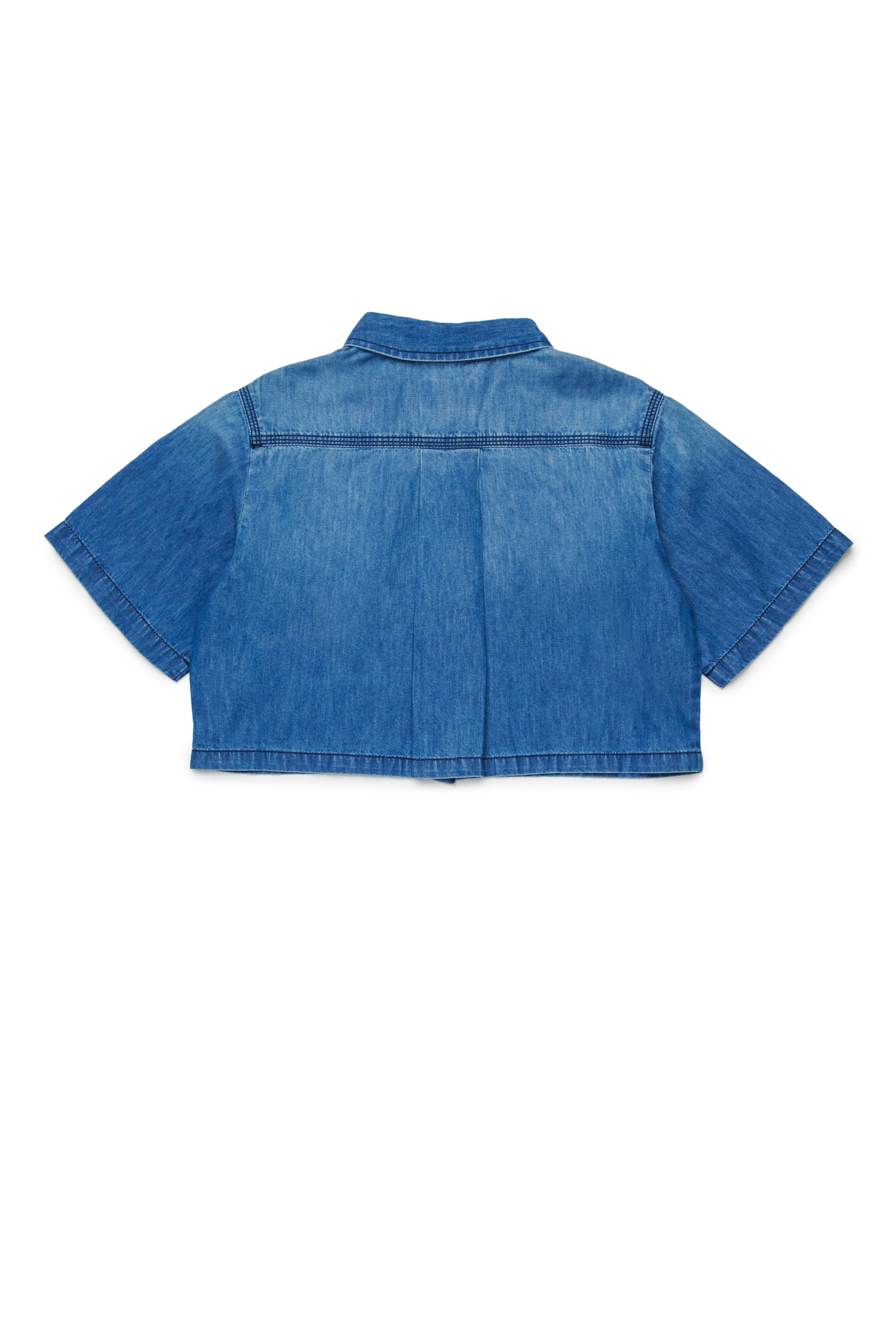 Diesel - CINNIX, Woman's Cropped denim shirt with short sleeves in Medium blue - 2