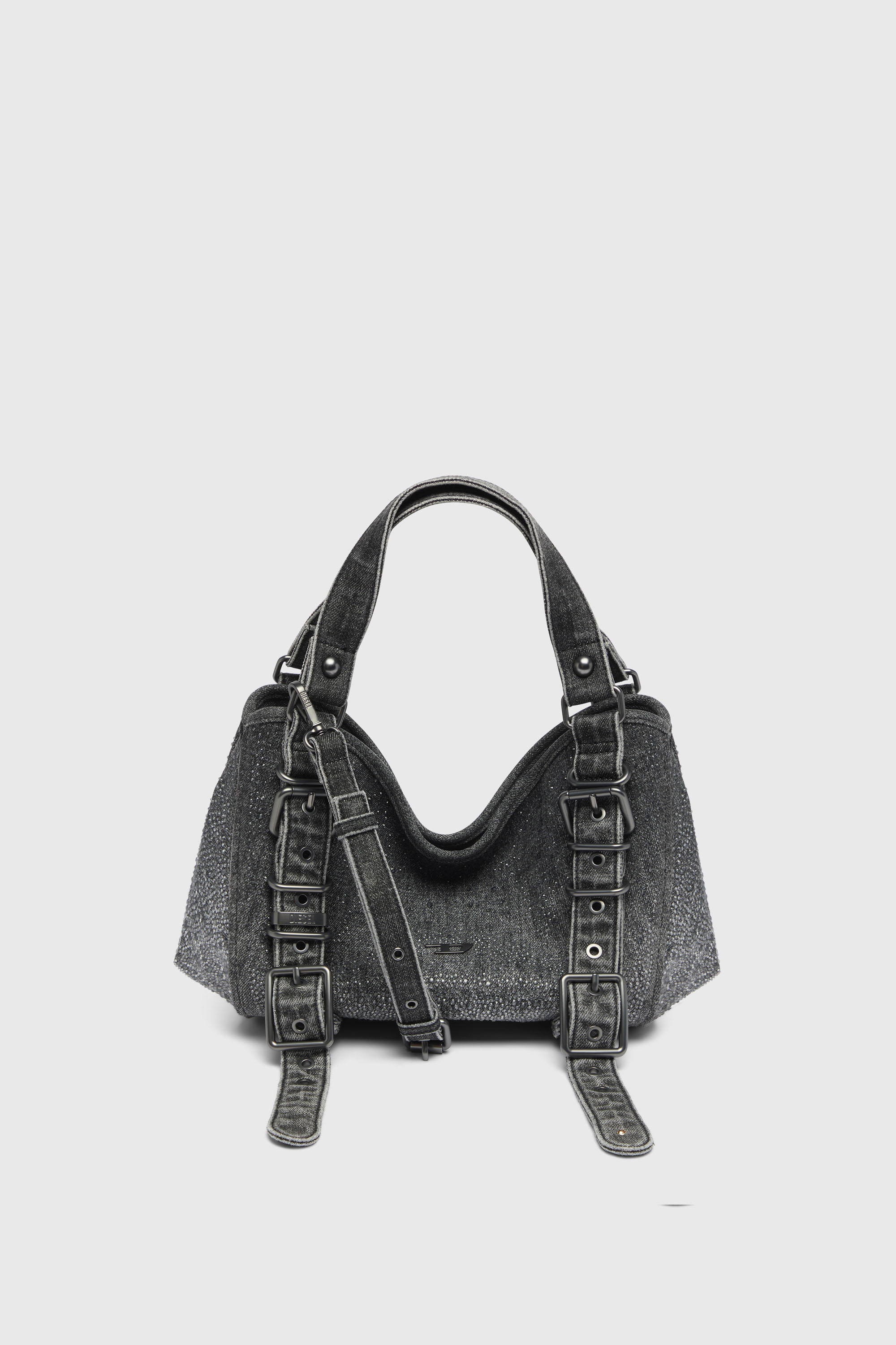 Diesel - D-ONE TOPHANDLE S, D-One-Borsa piccola a mano in denim solarizzato con cristalli Donna in Nero - 2