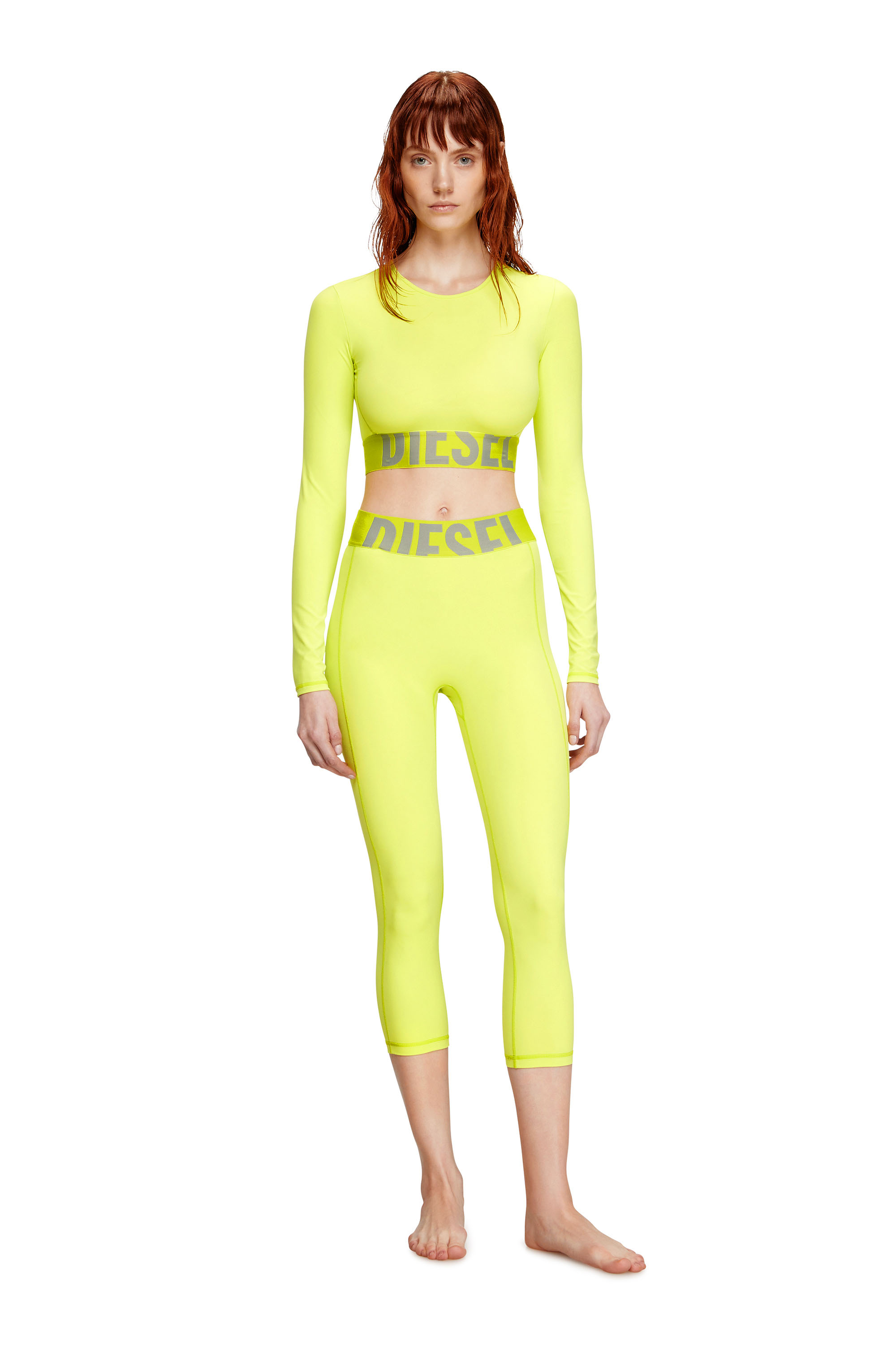 Diesel - MELISSA-D-POP, Crop top in microfibra con logo tagliato Donna in Verde - 1