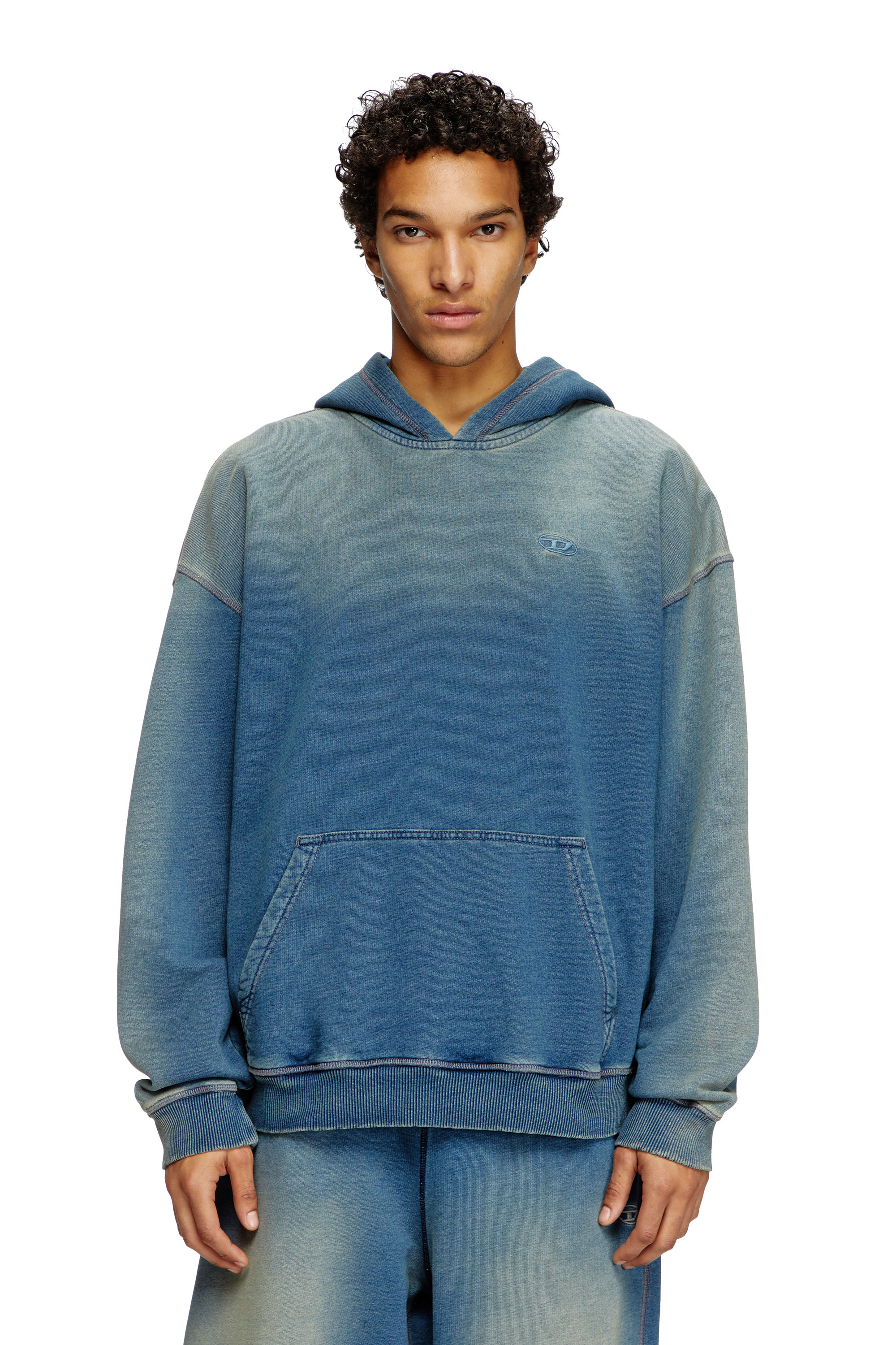 Diesel - S-BOXT-HOOD-R6, Hoodie sfumato con ricamo logo Uomo in Blu - 1