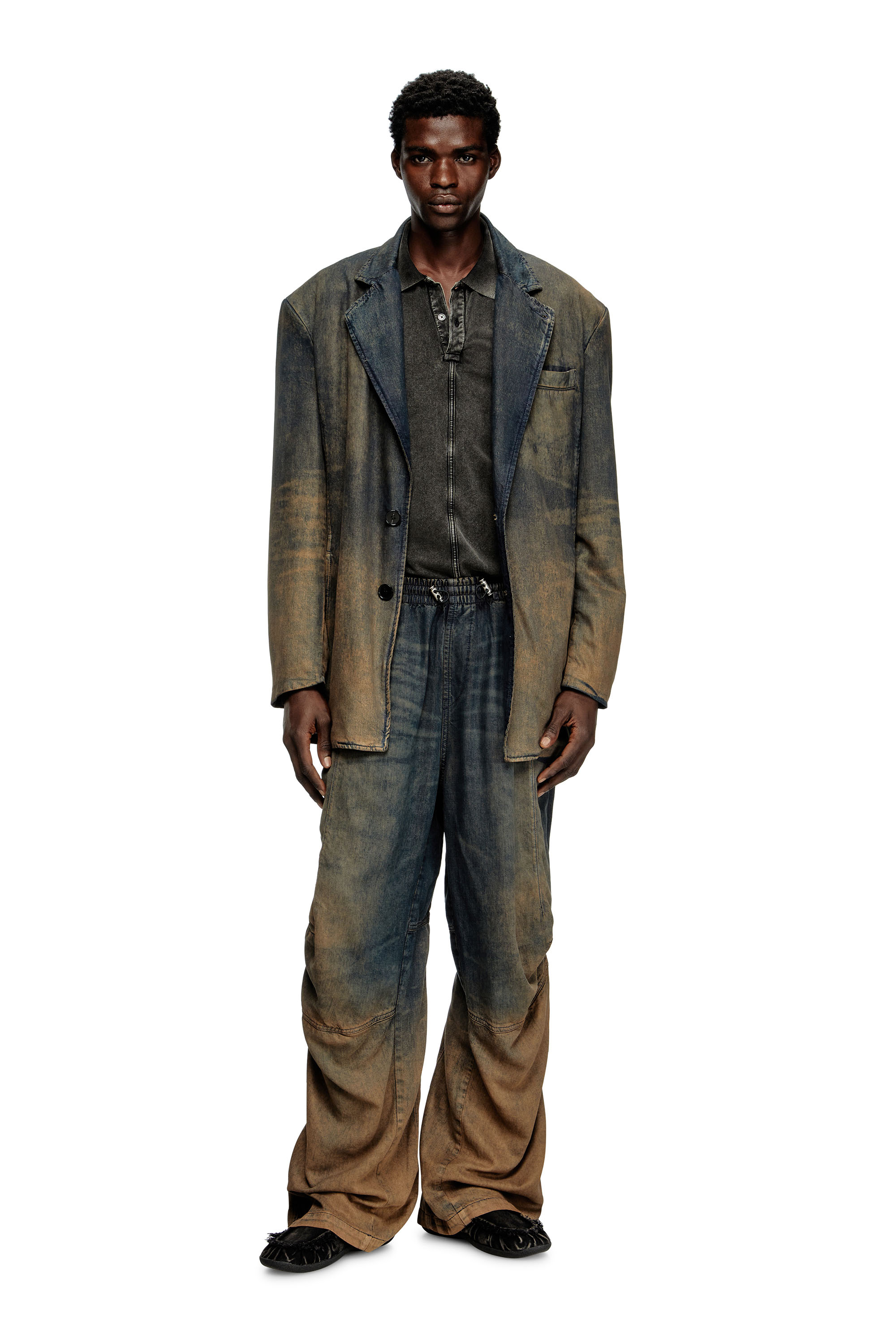 Diesel - T-NOMELY, Polo in jersey effetto denim Uomo in Nero - 2