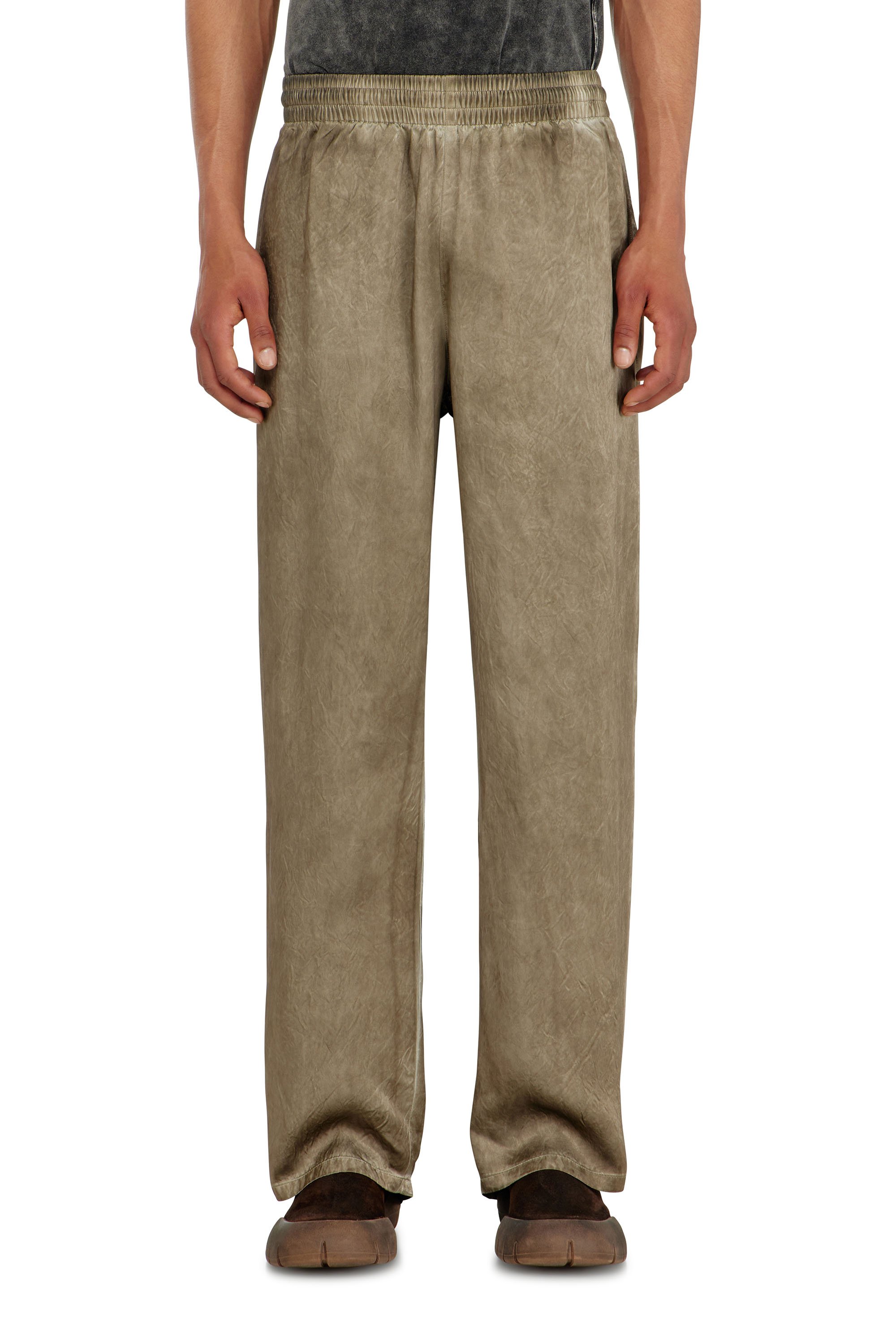 Diesel - P-THECK-AGCT, Man's Pants in wrinkled satin in Light Brown - 2