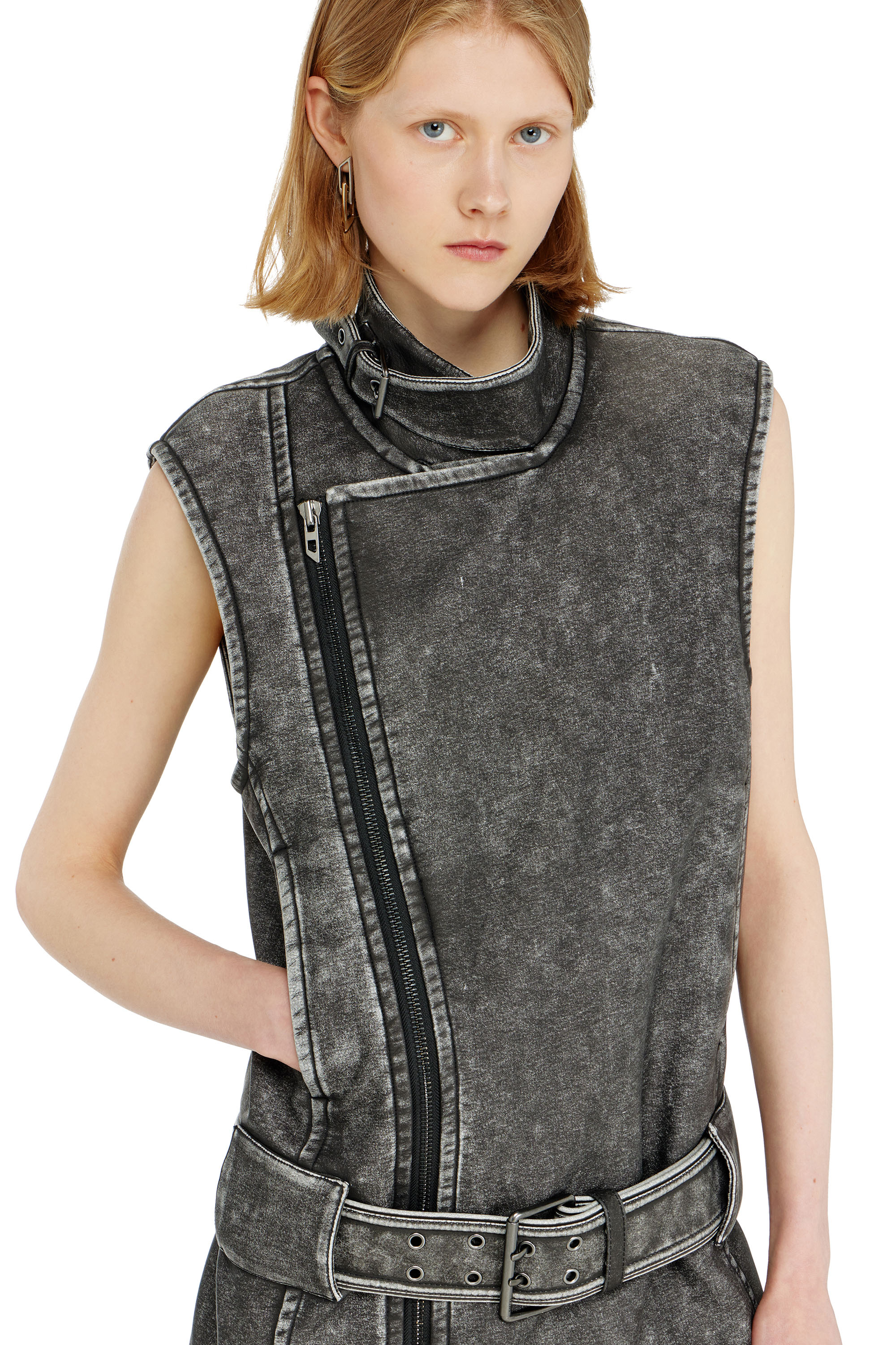 Diesel - D-IKE, Abito mini stile biker con cintura Donna in Grigio - 4