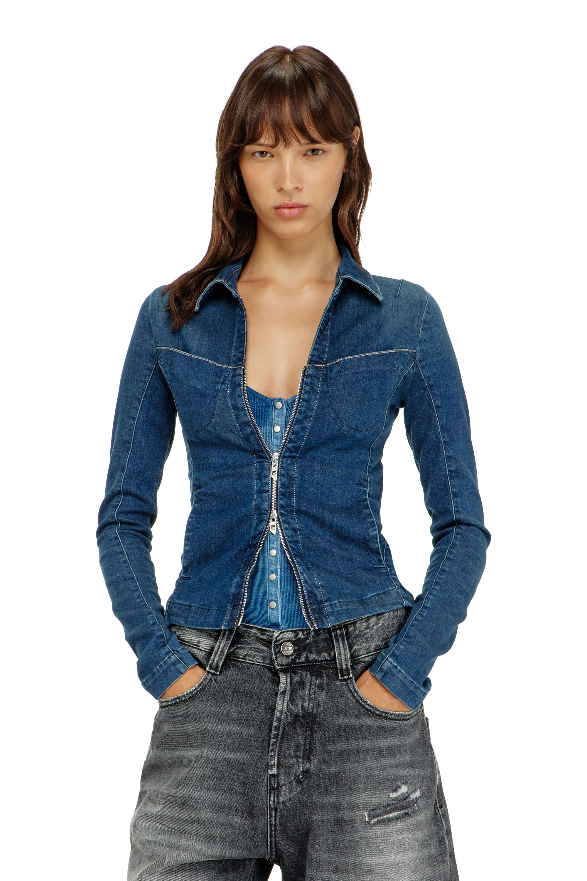 Diesel - DE-QUINOR-S1, Camicia con zip in denim Donna in Blu - 3