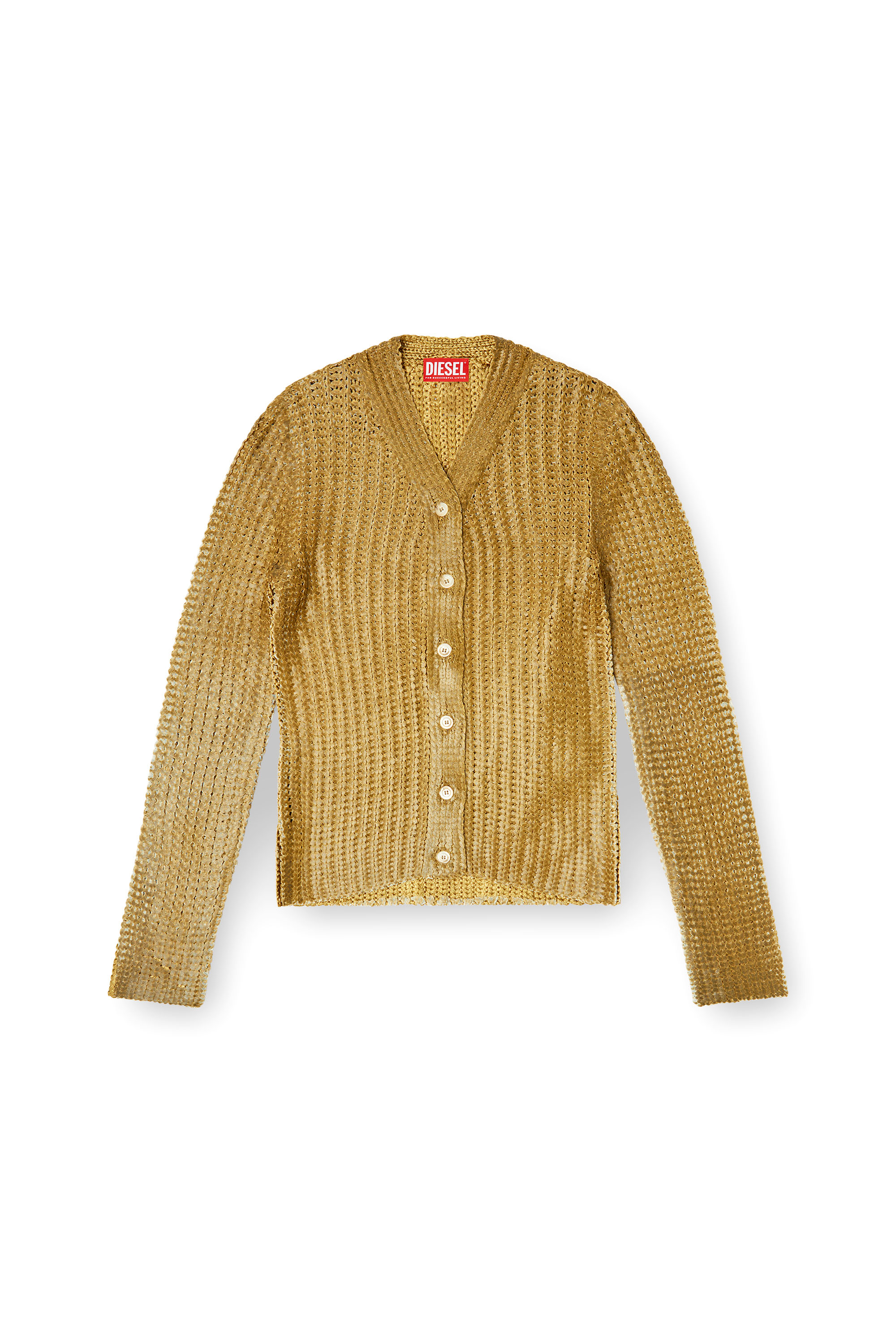 Diesel - M-MILLO, Cardigan a costine effetto lucido Donna in Marrone - 3