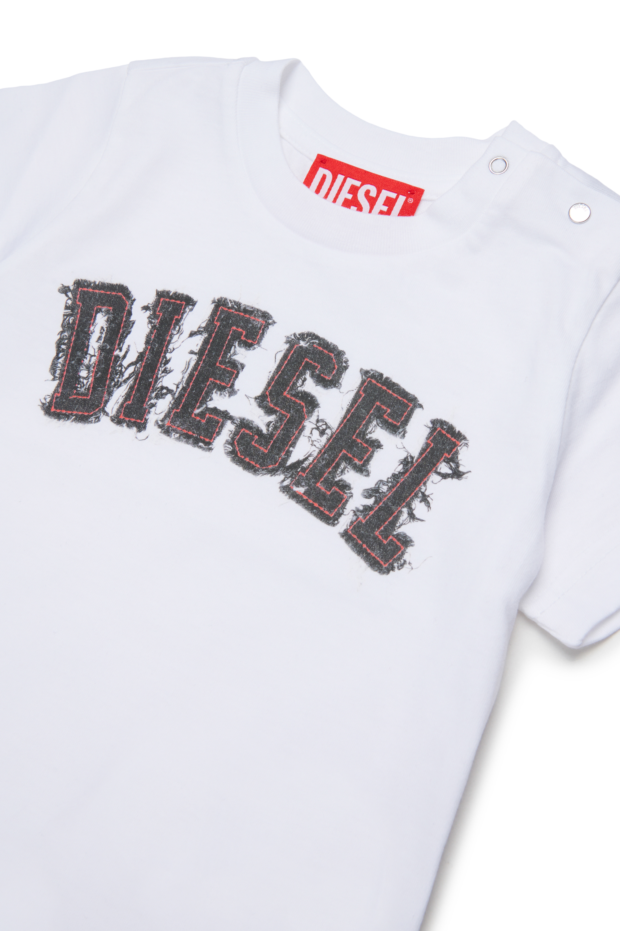 Diesel - TEANSB, T-shirt in cotone con logo effetto sfrangiato Uomo in Bianco - 3