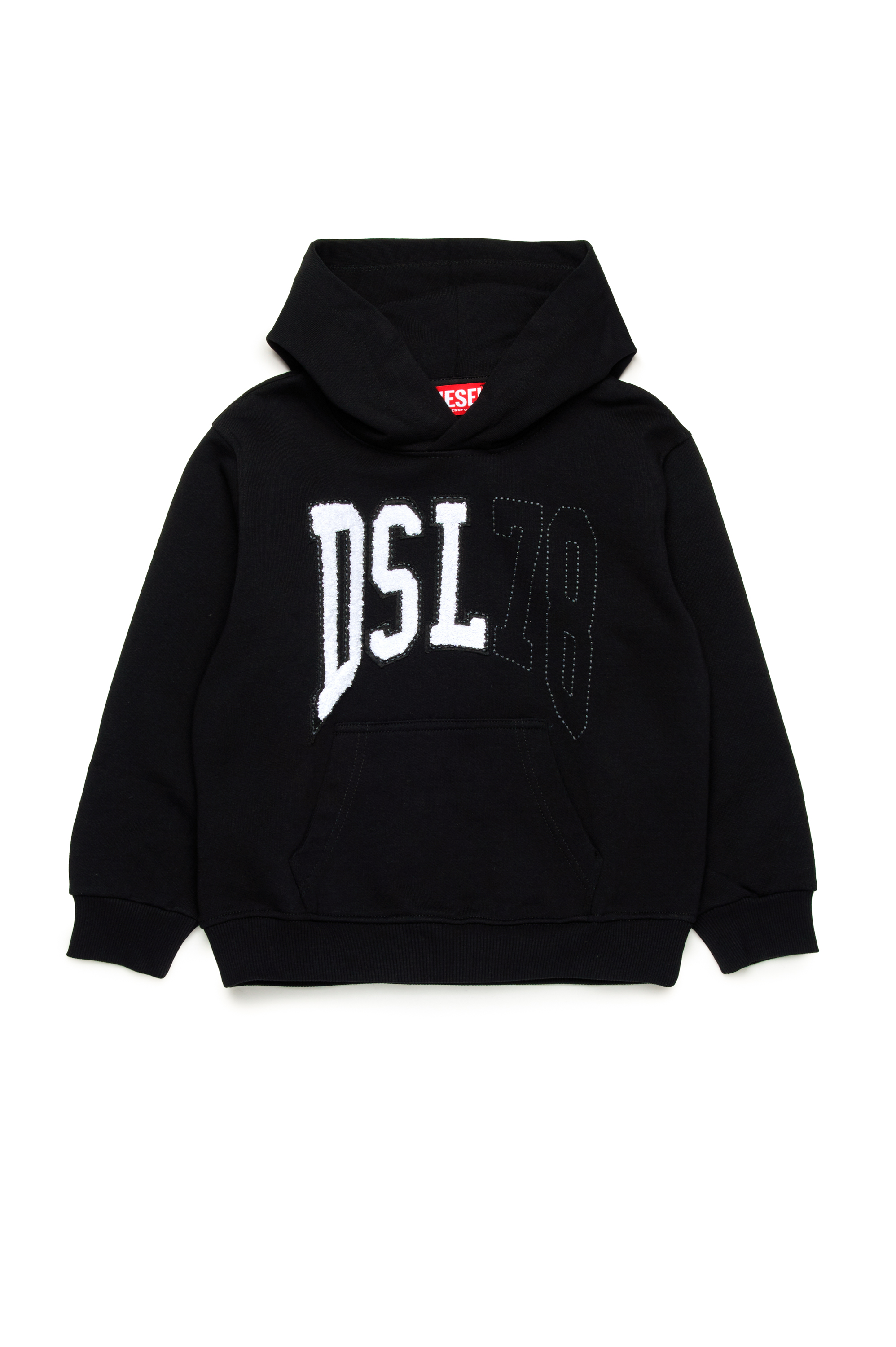 Diesel - SBOXTHOOD OVER, Felpa con cappuccio con logo DSL 78 in stile college Uomo in Nero - 1