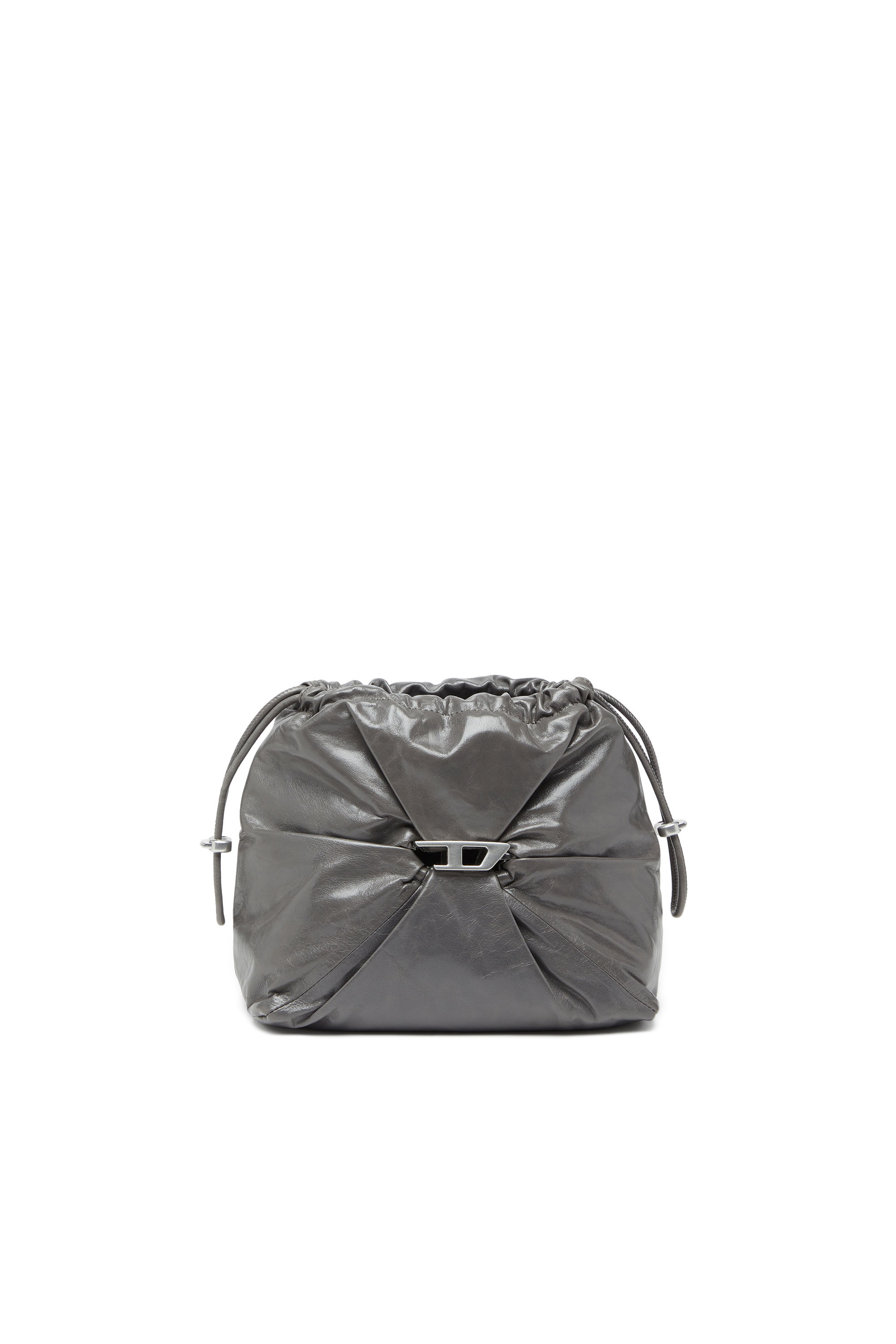 Diesel - SCRUNCH-D BUCKET, Borsa bucket in pelle lucida stropicciata Donna in Grigio - 2