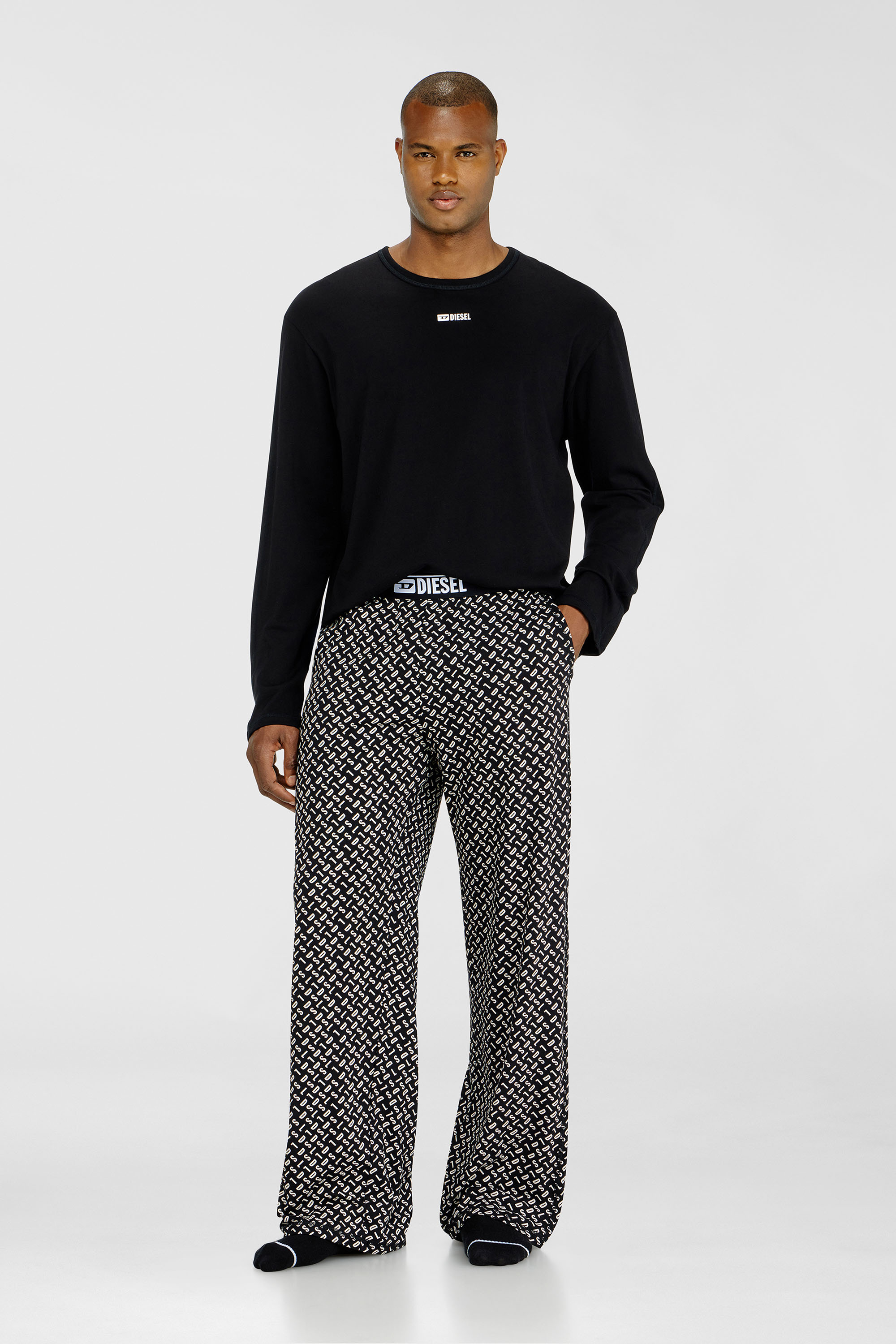 Diesel - SET-NOLAN-D-BOX, Pigiama set in cotone con pantaloni stampati Uomo in Nero - 1