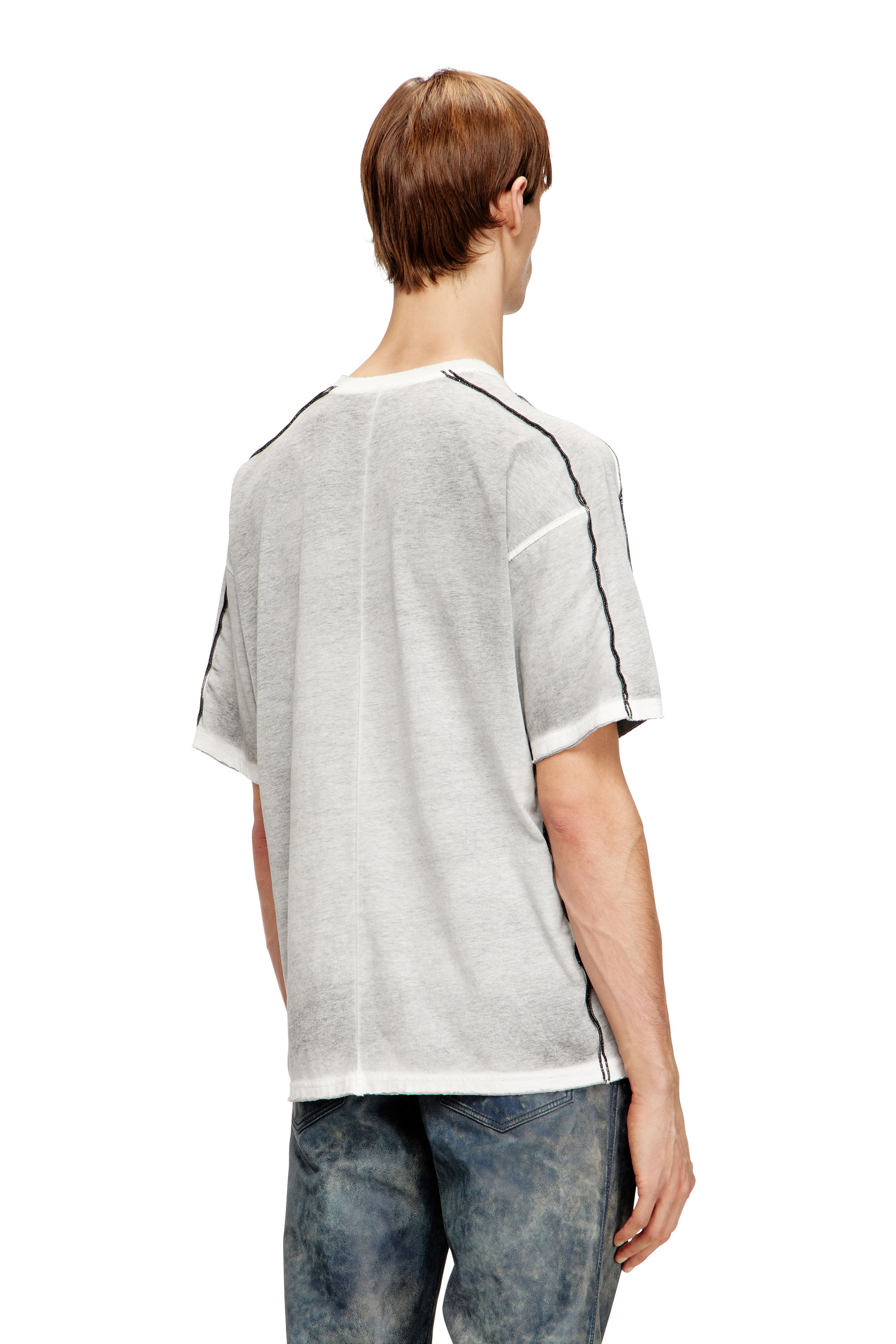Diesel - T-RIVEN, T-shirt in cotone dal taglio rilassato con spruzzo di colore Uomo in Grigio - 4