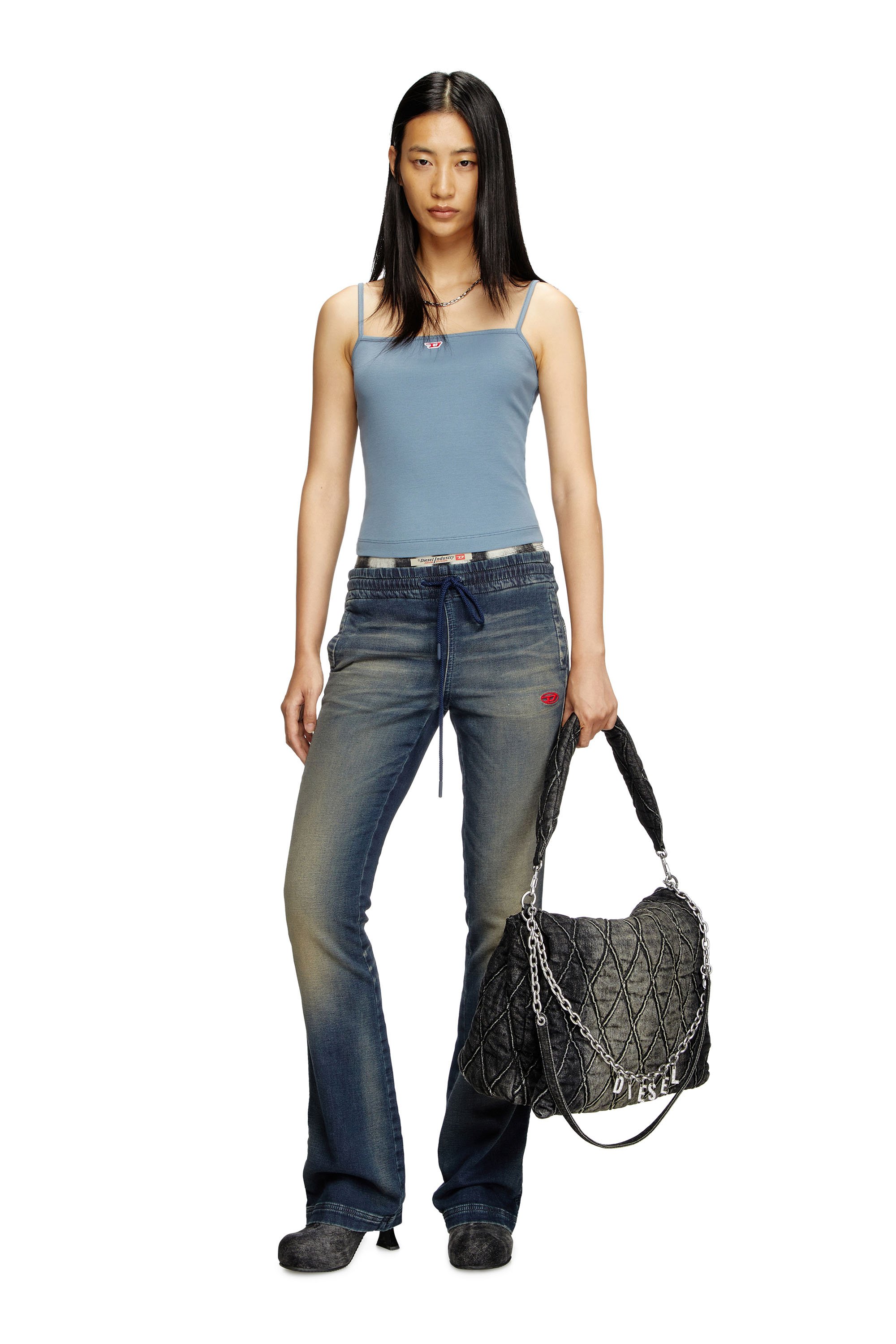 Diesel - T-HOP-D, Top con spalline e patch D ricamata Donna in Blu - 2