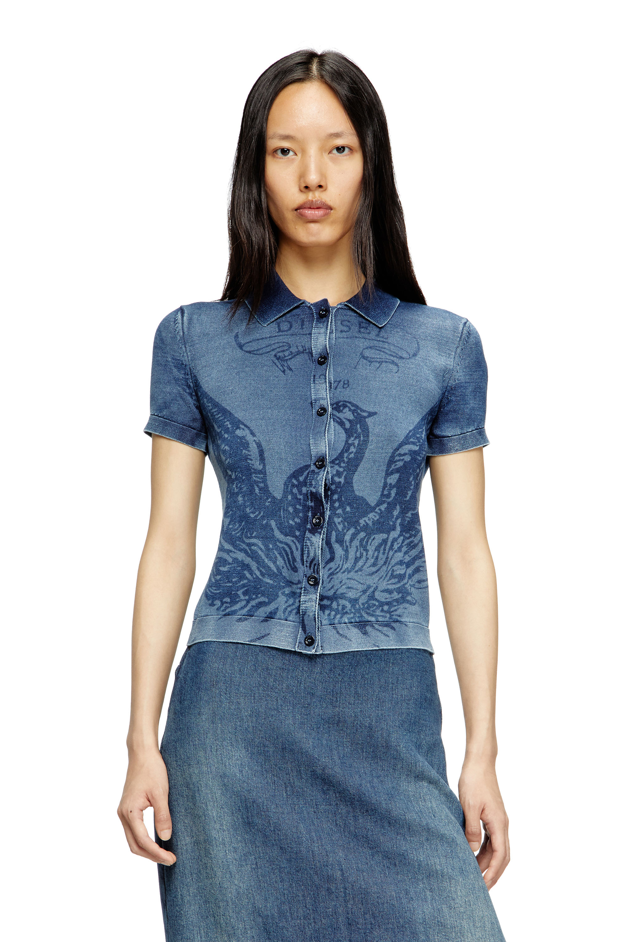 Diesel - M-FENNY, Camicia-cardigan indaco con logo Phoenix Donna in Blu - 3
