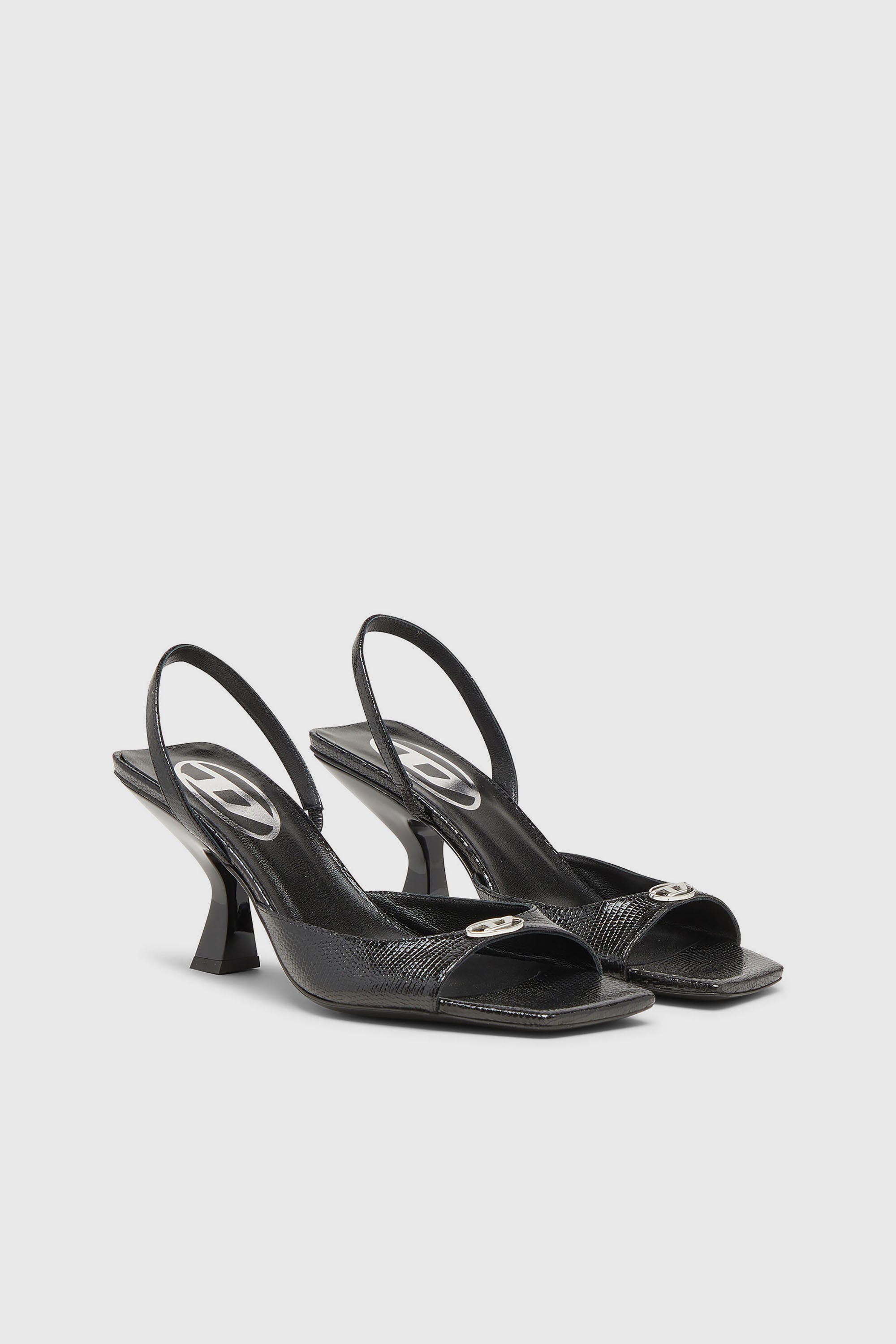 Diesel - D-AMBER 75 SANDAL, D-Amber-Sandali slingback in pelle stampa lizard Donna in Nero - 2