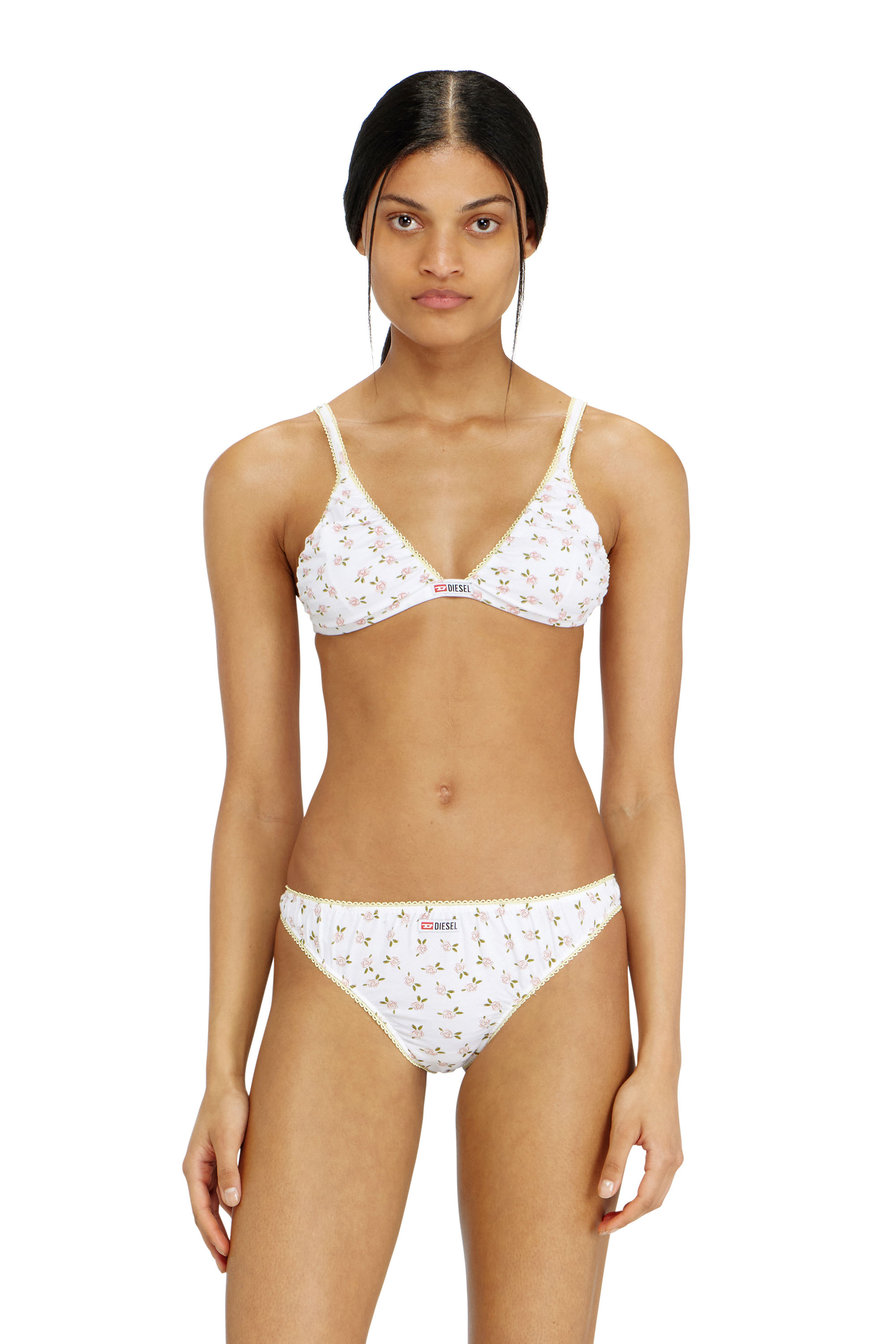 Diesel - JANA-D-CORE, Reggiseno a triangolo in cotone con stampa floreale all-over Donna in Bianco - 1