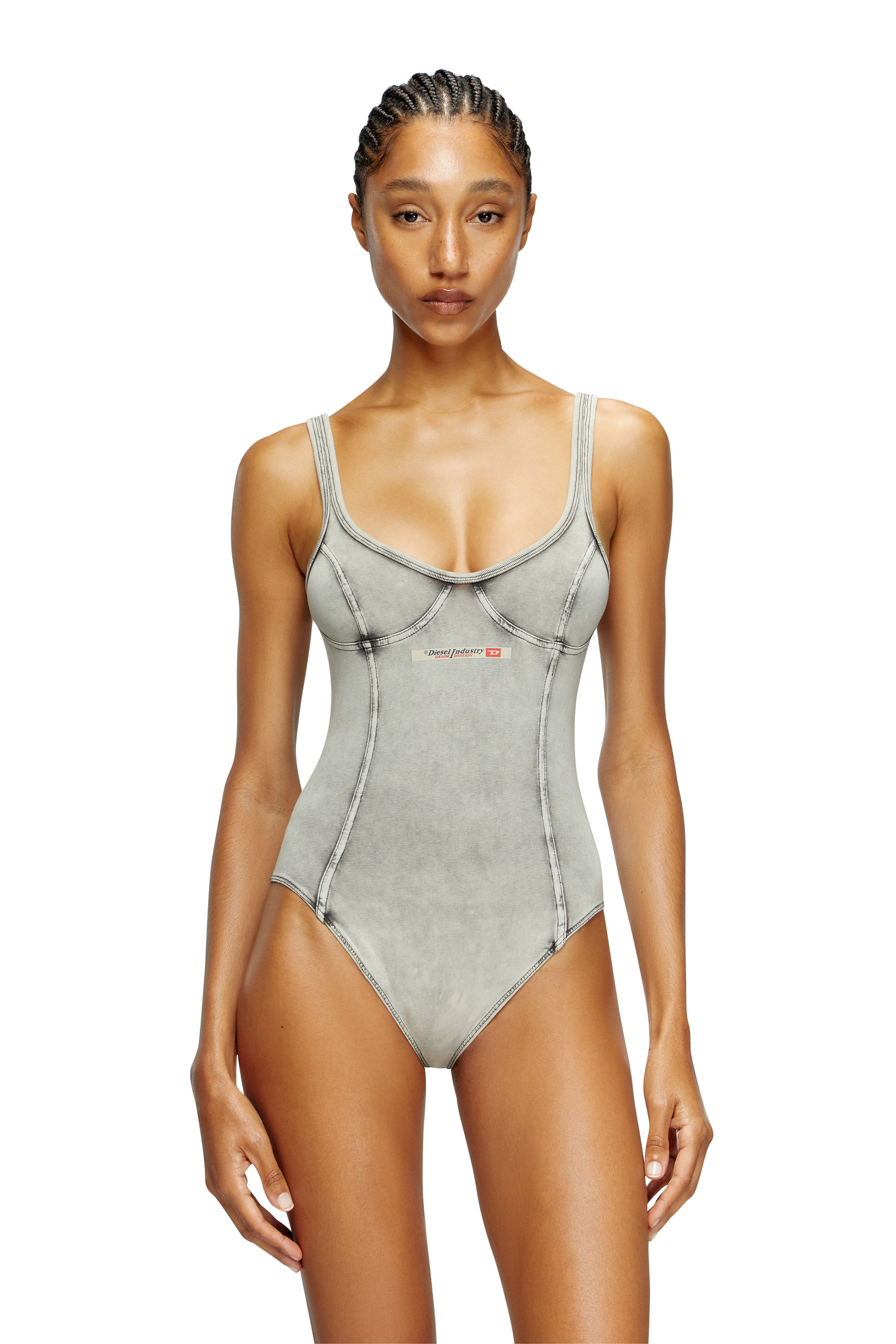 Diesel - CAMI-DNM, Body in jersey effetto denim Donna in Grigio - 1