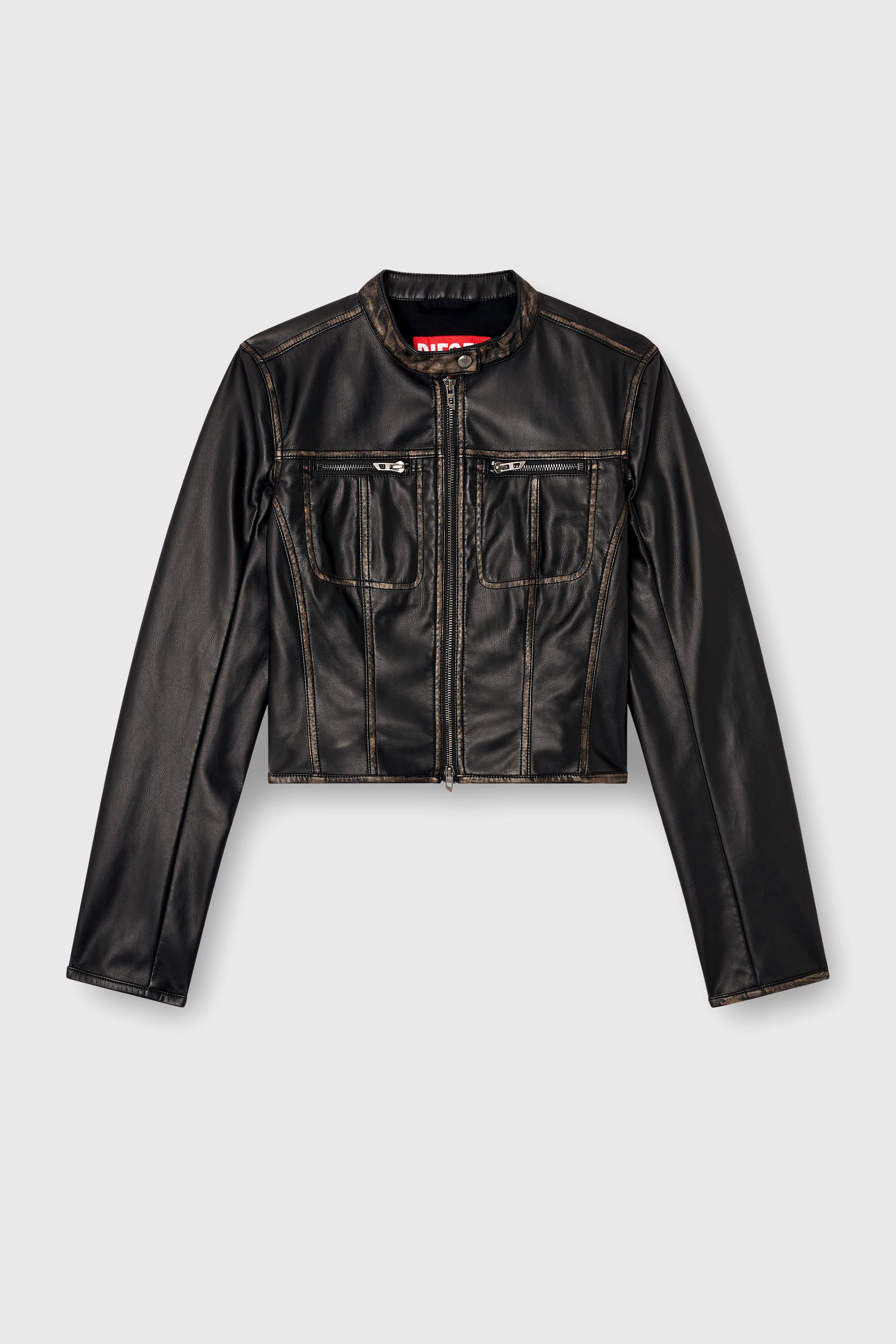 Diesel - G-LOBE, Giacca biker corta e distressed Donna in Nero - 2