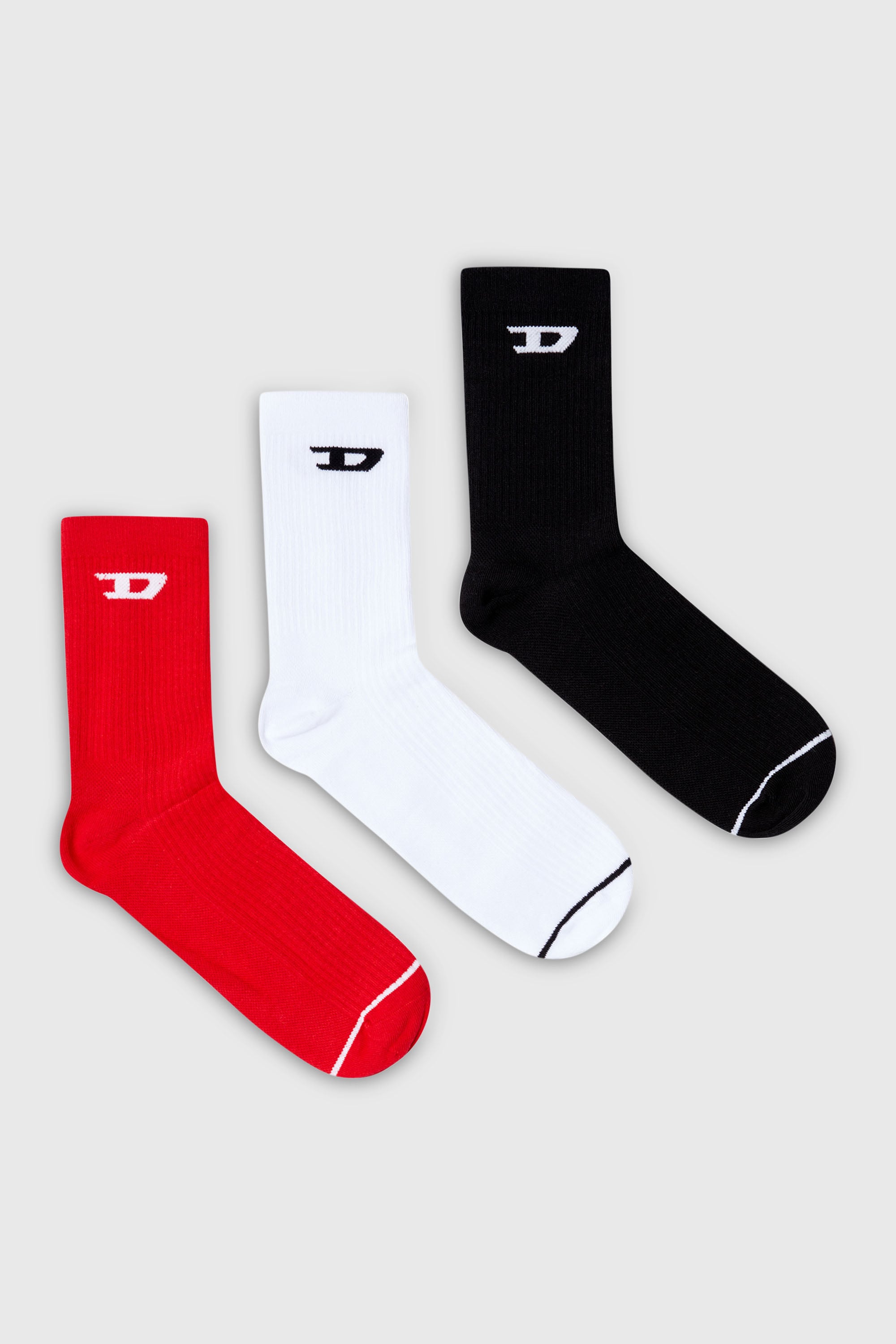 Diesel - SKM-D-TENNIS-CREW-17,5, Set da tre calzini a coste con logo D Uomo in Multicolor - 1