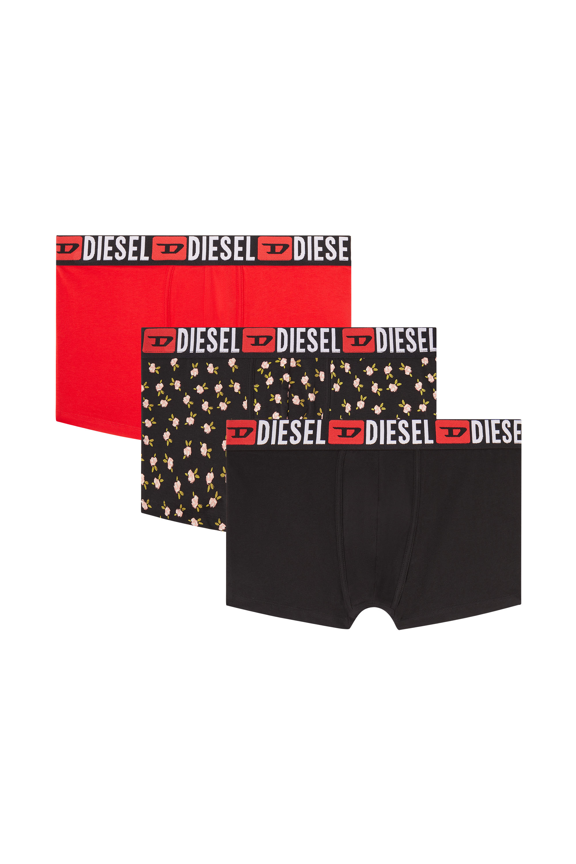 Diesel - UMBX-DAMIENTHREEPACK, Set da tre boxer stretch in cotone con stampa floreale Uomo in Nero - 1