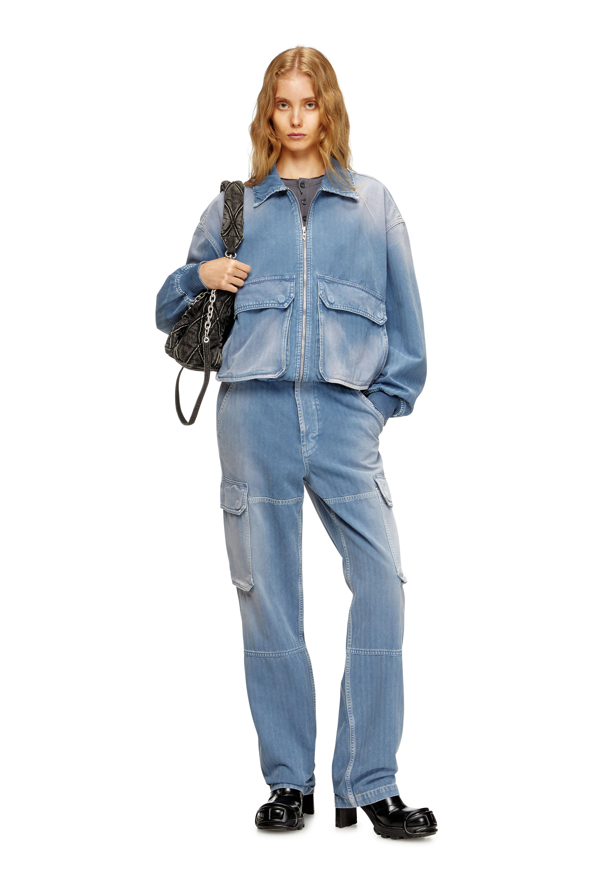 Diesel - D-KURZ, Giacca in denim colorato herringbone Unisex in Blu - 4