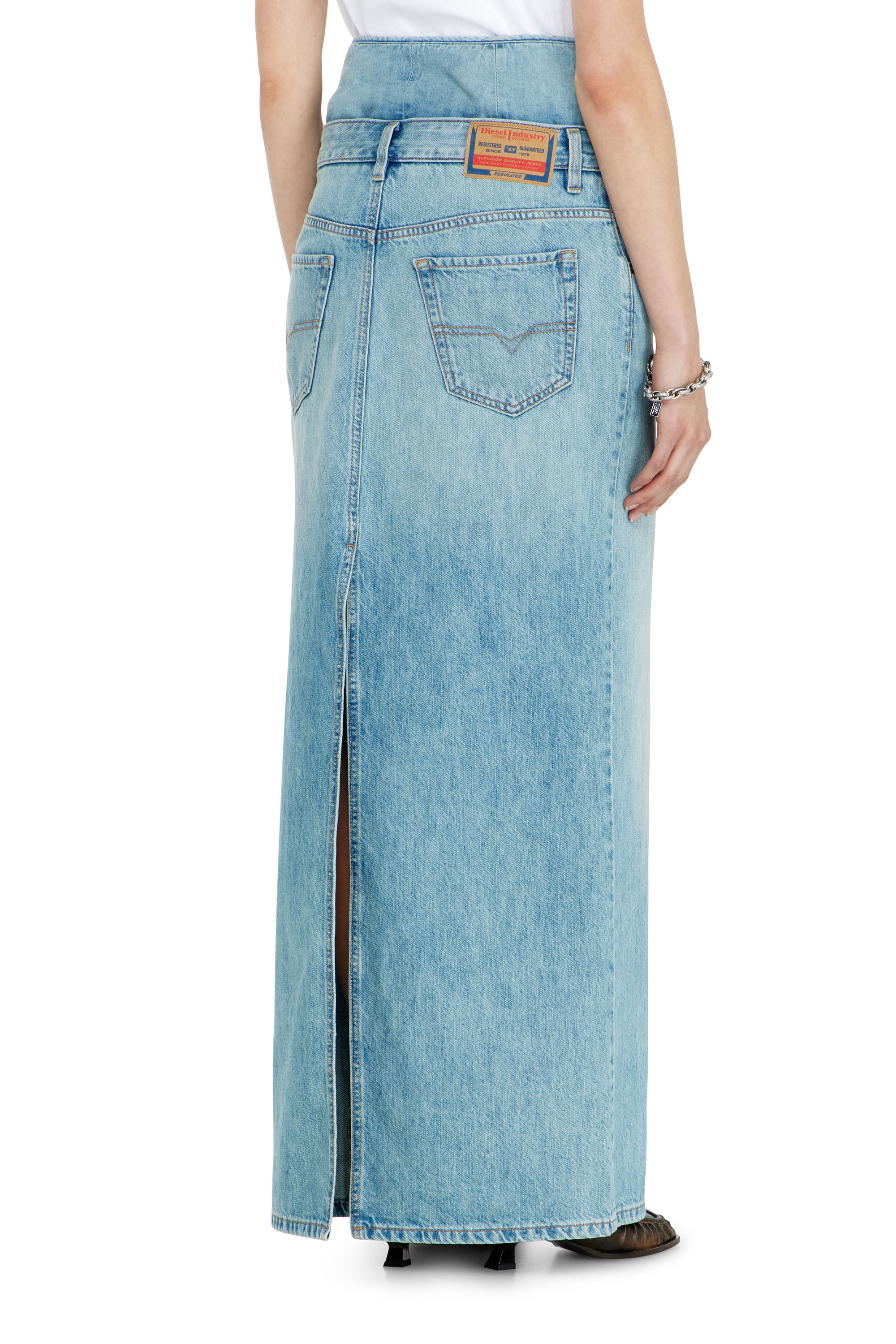 Diesel - DE-SPIVEY, Gonna maxi in denim con effetto jean‑illusion e spacchi Donna in ToBeDefined - 4