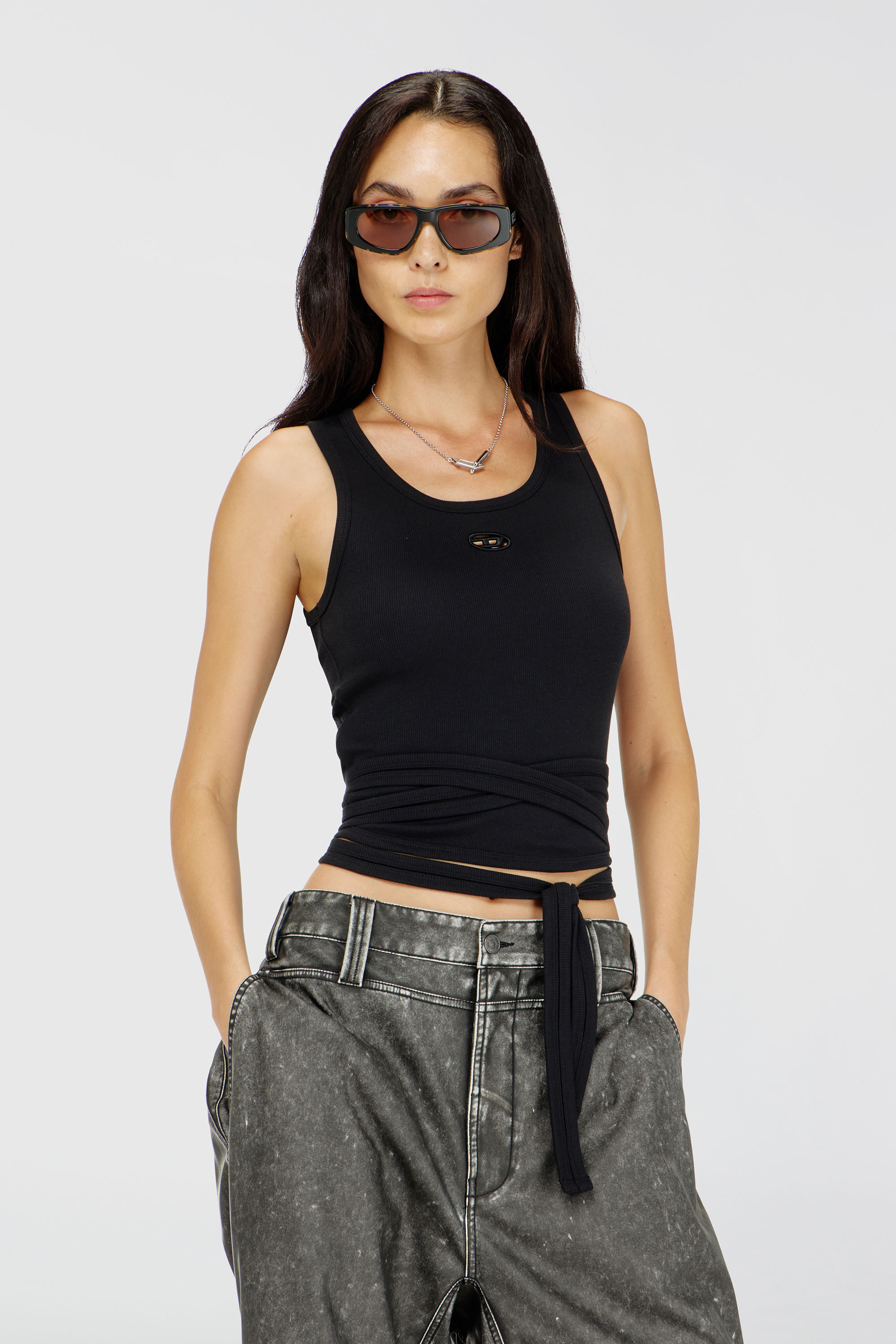 Diesel - T-ANKY-TAIL-S1, Crop top con lacci avvolgenti Donna in Nero - 1