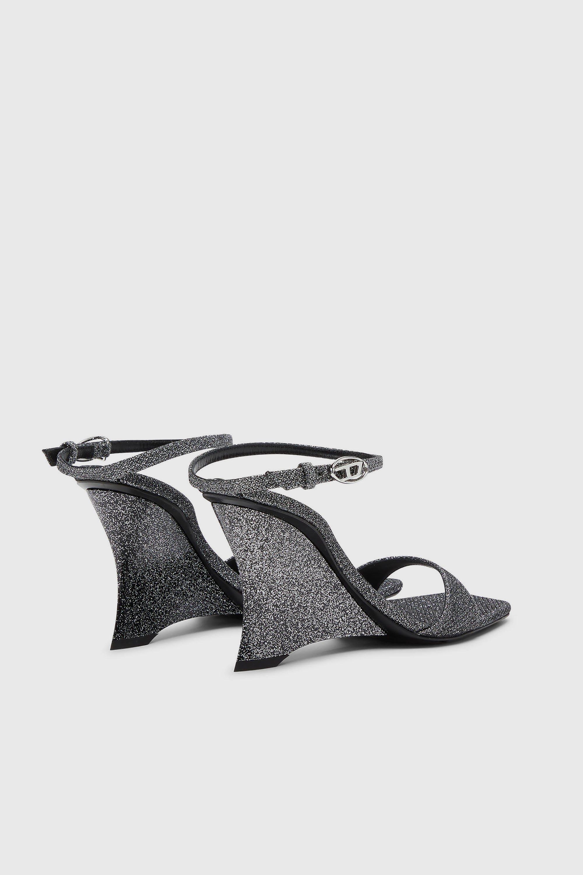Diesel - D-AMBER SANDAL WEDGE, Woman's D-Amber-Wedge sandals in Lurex fabric in Silver - 3