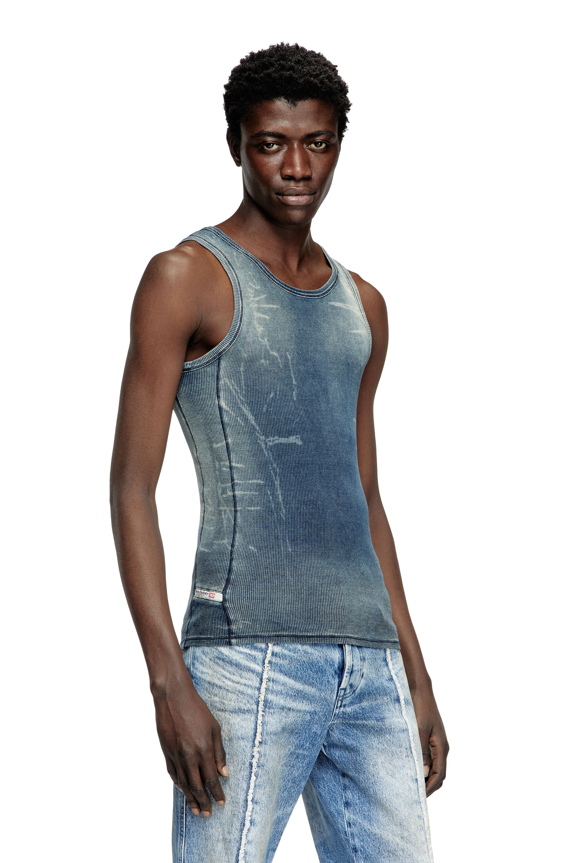 Diesel - T-GO, Tank top a coste con denim trompe l'oeil Unisex in Blu - 2