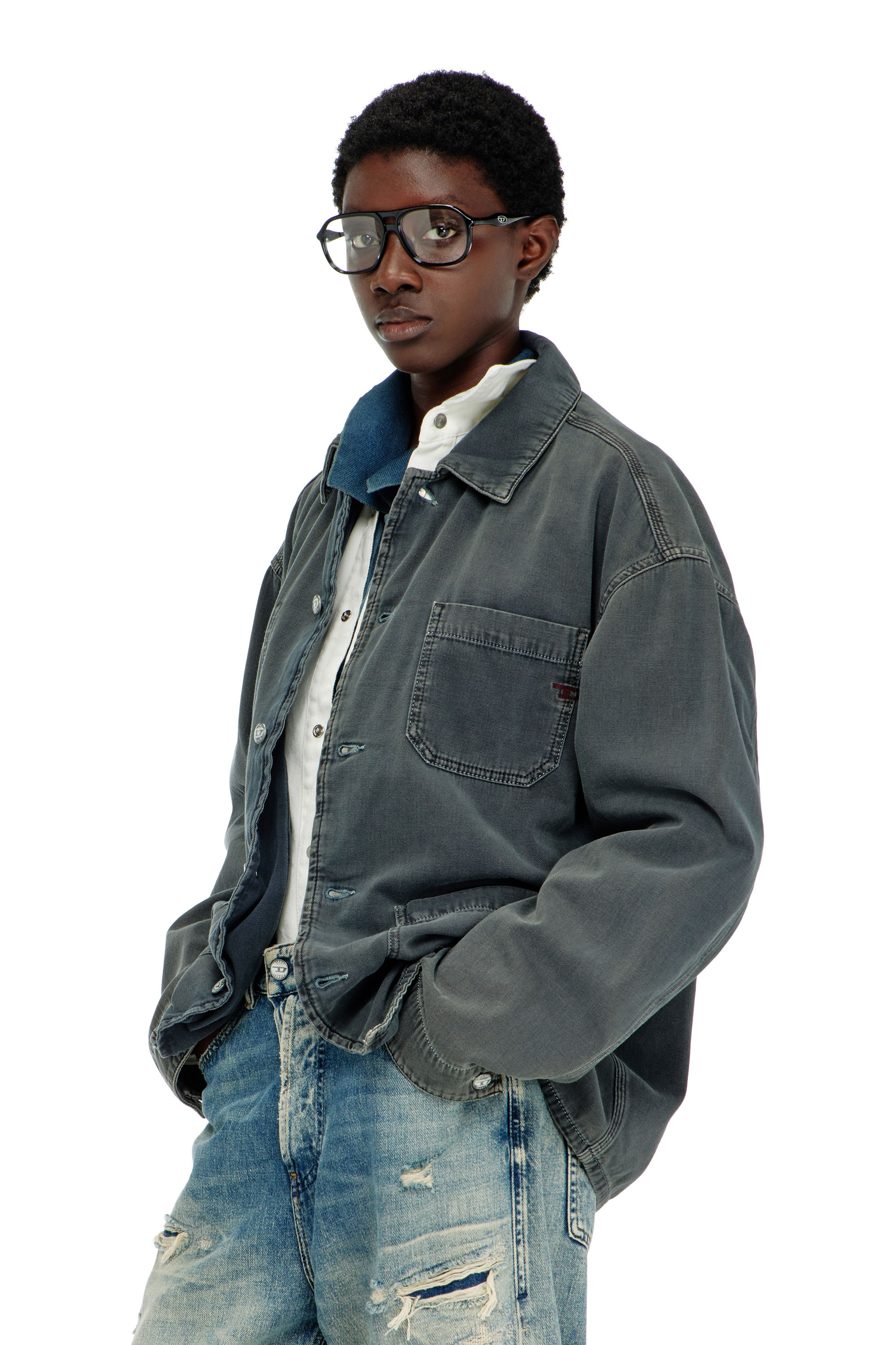 Diesel - D-STACK-U, Giacca utility in denim colorato Unisex in Grigio - 1