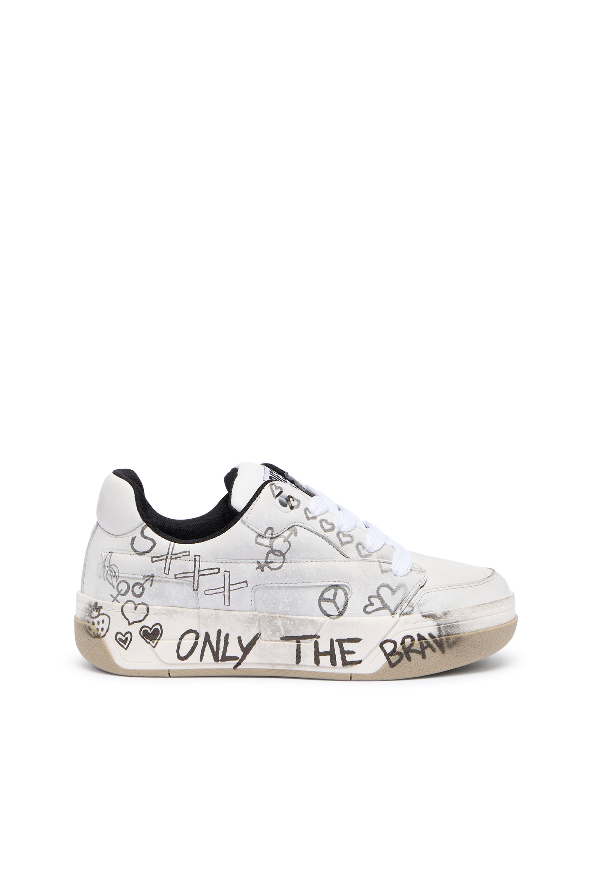 Diesel - S-D-OLLIE LOW, S-D-Ollie-Sneaker in pelle con stampa graffiti Uomo in Bianco - 1