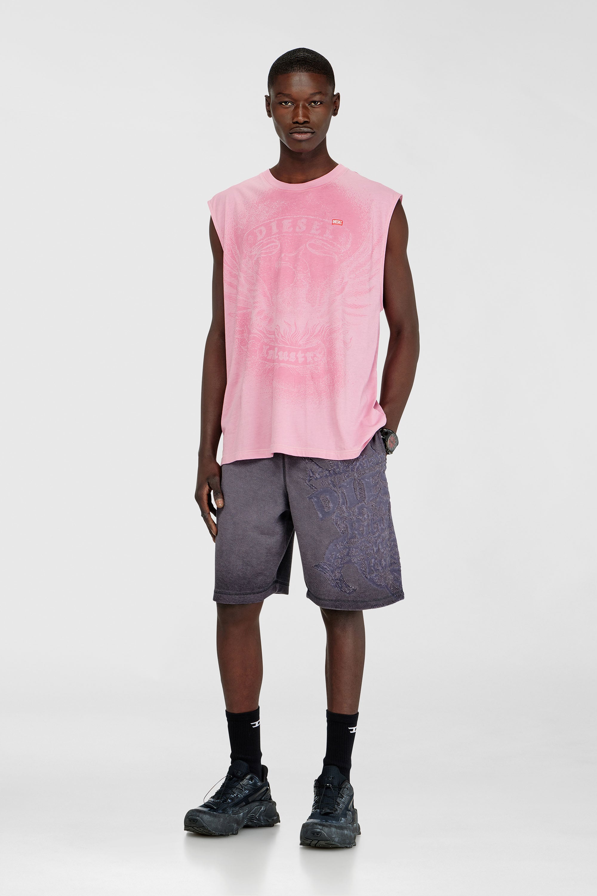Diesel - T-BOXT-SL-NOTCH, Top senza maniche in cotone con grafica tono su tono Uomo in Rosa - 1