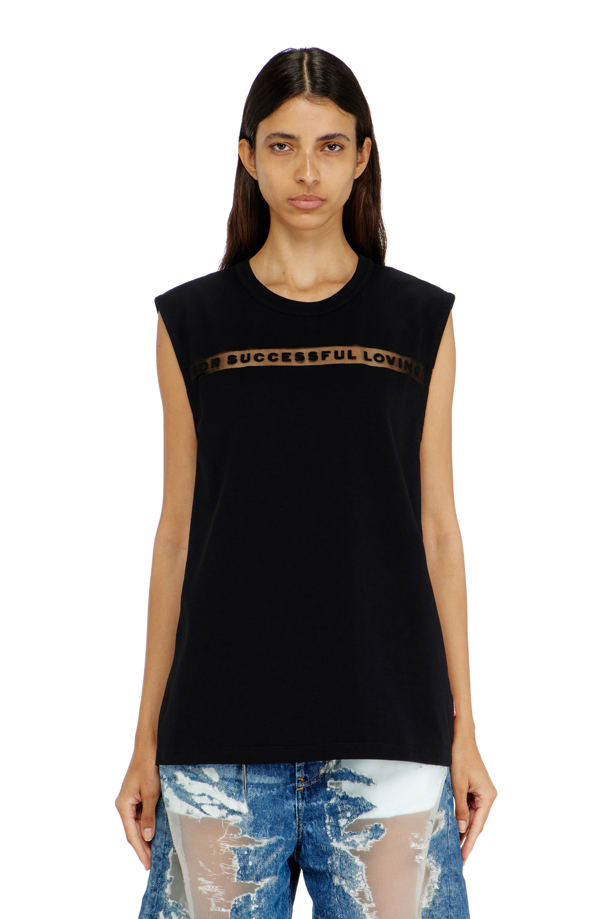 Diesel - PR-T-NORM-BISC-MATI-R, Canotta con logo For Successful Loving Unisex in Nero - 6