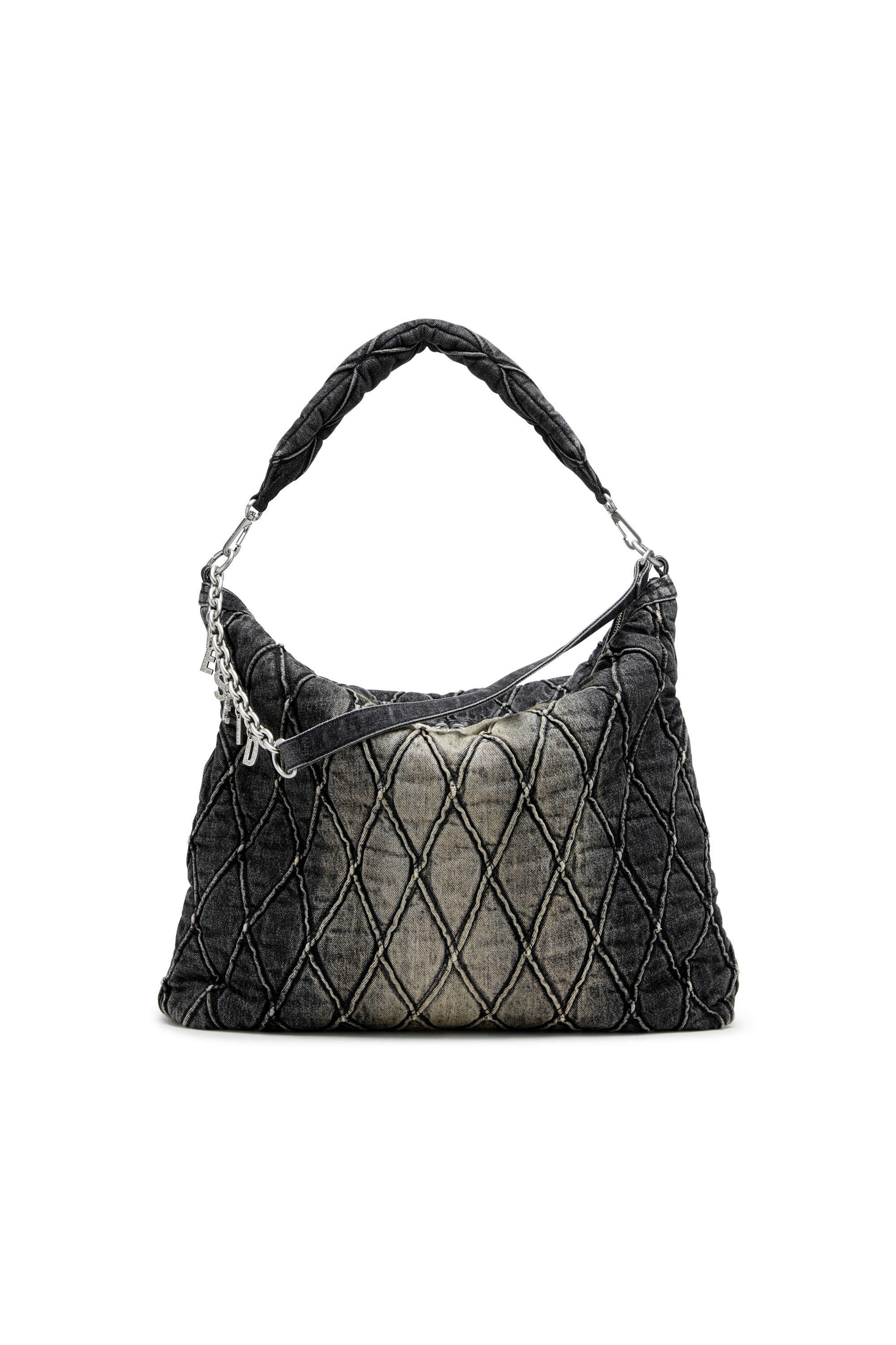 Diesel - CHARM-D HOBO, Borsa hobo large in denim trapuntato e trattato Donna in Nero - 1