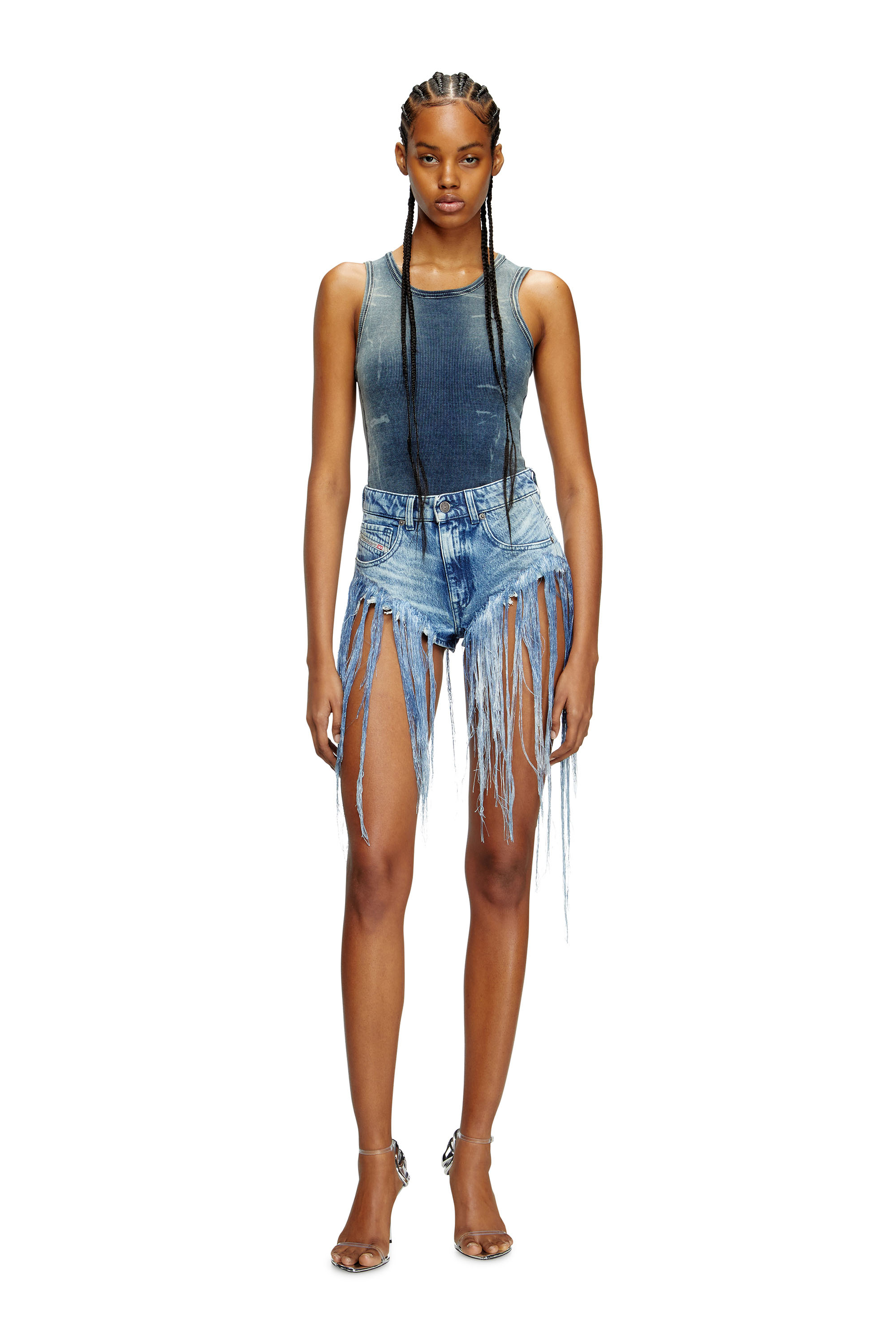 Diesel - DE-JIZZ-FSG, Short in denim sfrangiato distressed Donna in Blu - 1