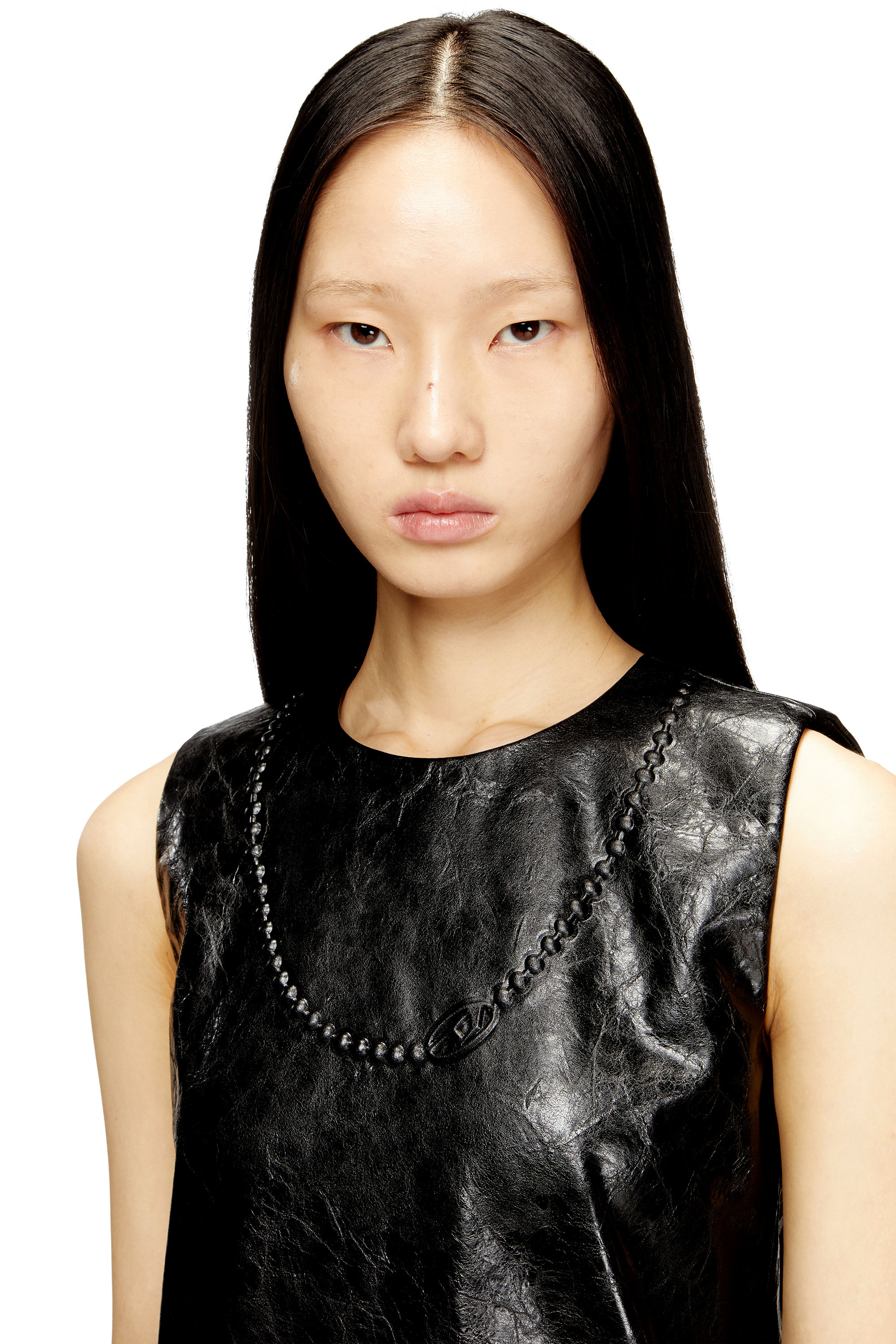 Diesel - D-ARES, Minidress spalmato con Oval D in rilievo Donna in Nero - 5