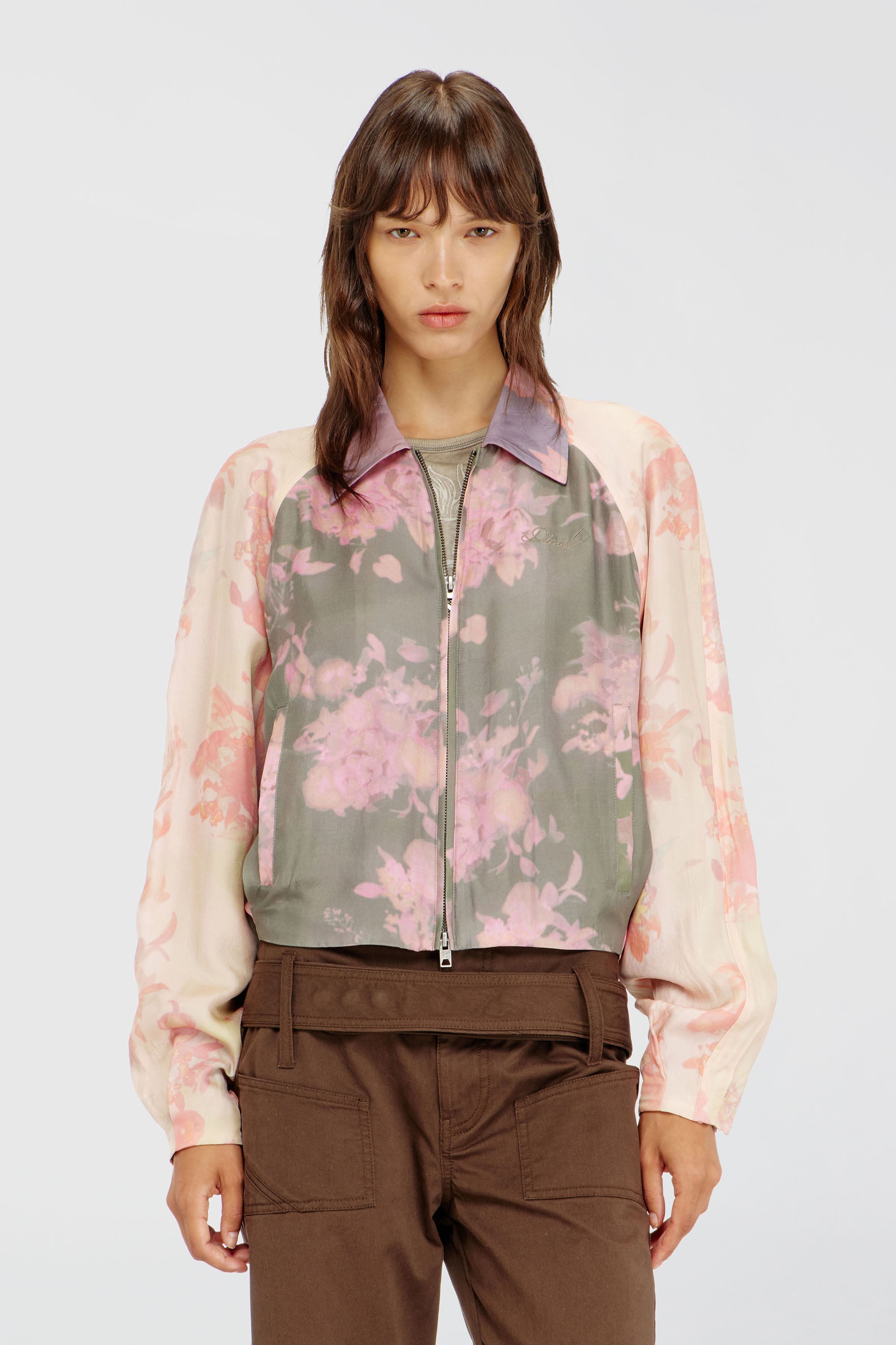 Diesel - G-ALENA, Giacca bomber floreale in acetato stropicciato Donna in Multicolor - 1