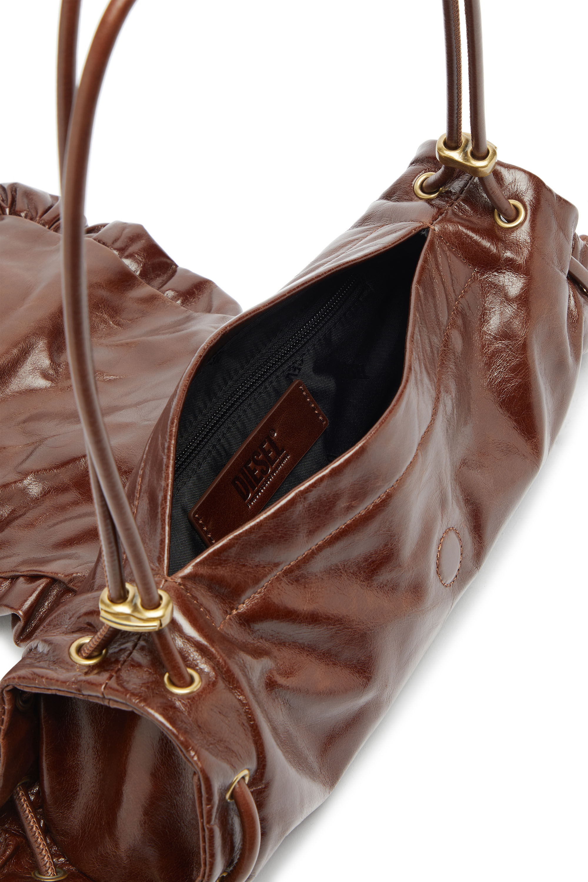 Diesel - SCRUNCH-D SHOULDER S, Scrunch-D-Borsa a spalla piccola arricciata in pelle lucida Donna in Marrone - 3
