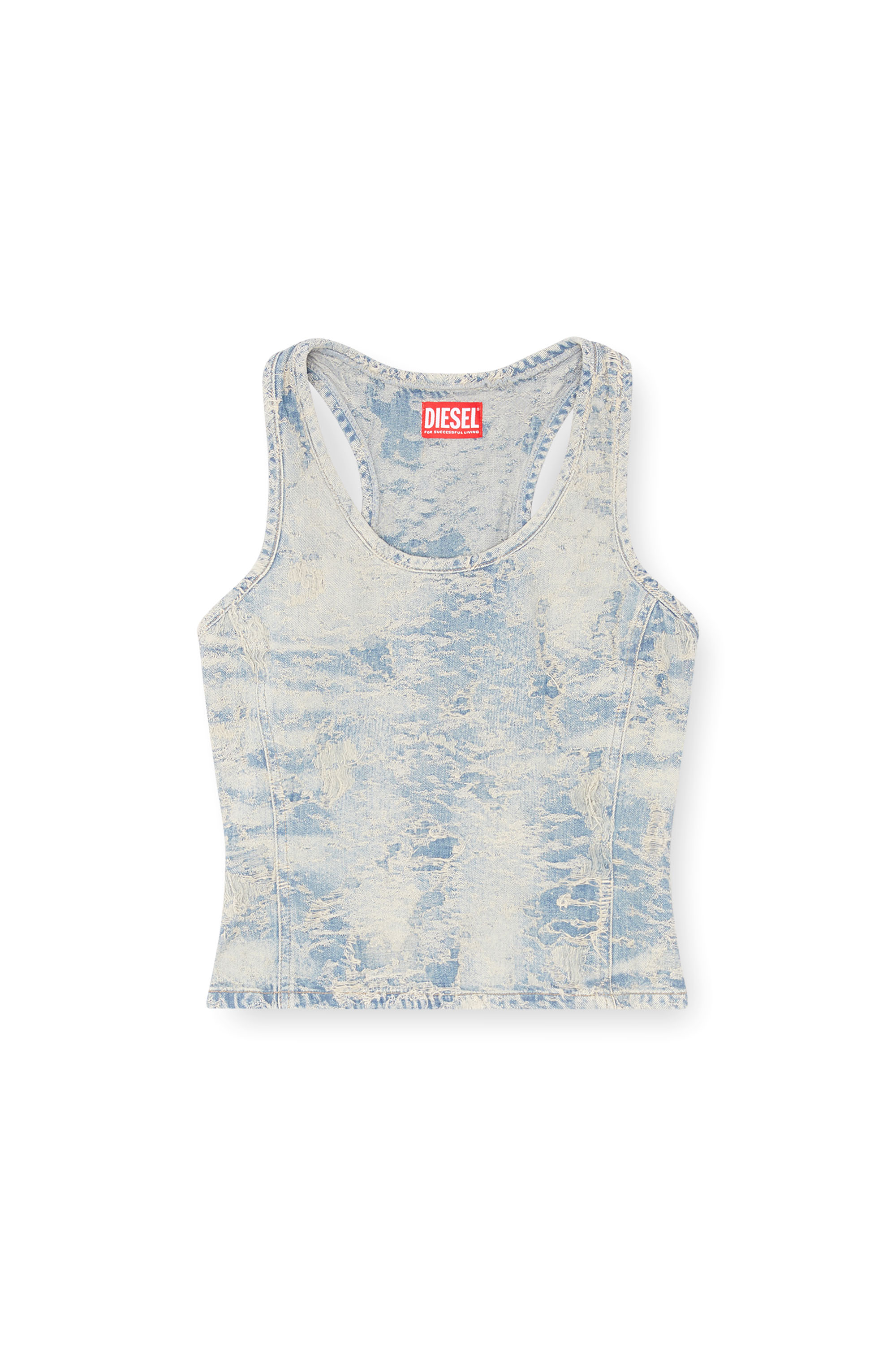 Diesel - DE-NORG-FSF, Woman's Tank top in dirty jacquard denim in Light Blue - 3