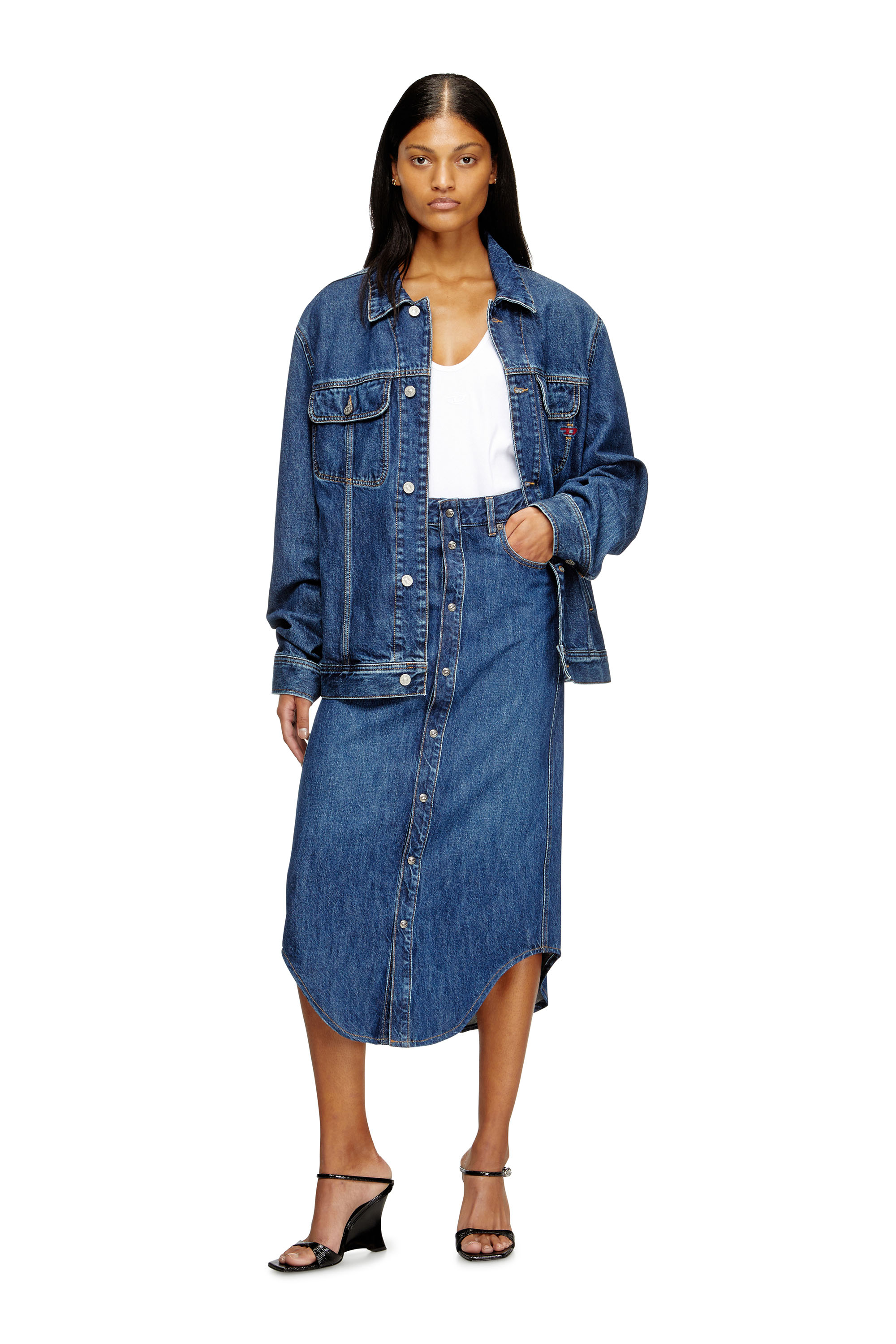 Diesel - DE-ARD-LONG, Gonna in denim con bottoni frontali Donna in Blu - 2