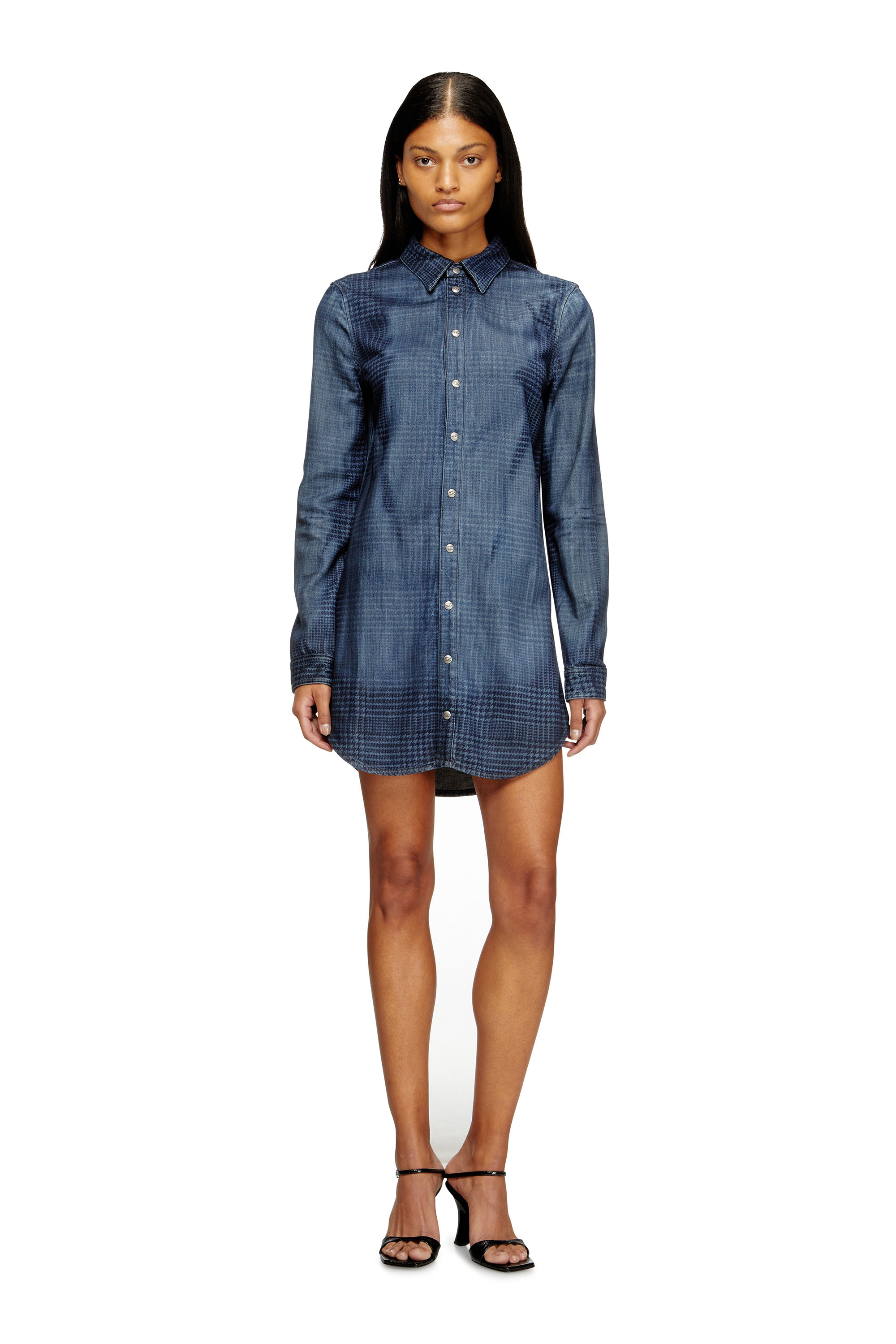 Diesel - DE-EAZY DRESS-S, Abito chemisier in denim fluido Principe di Galles Donna in Blu - 2