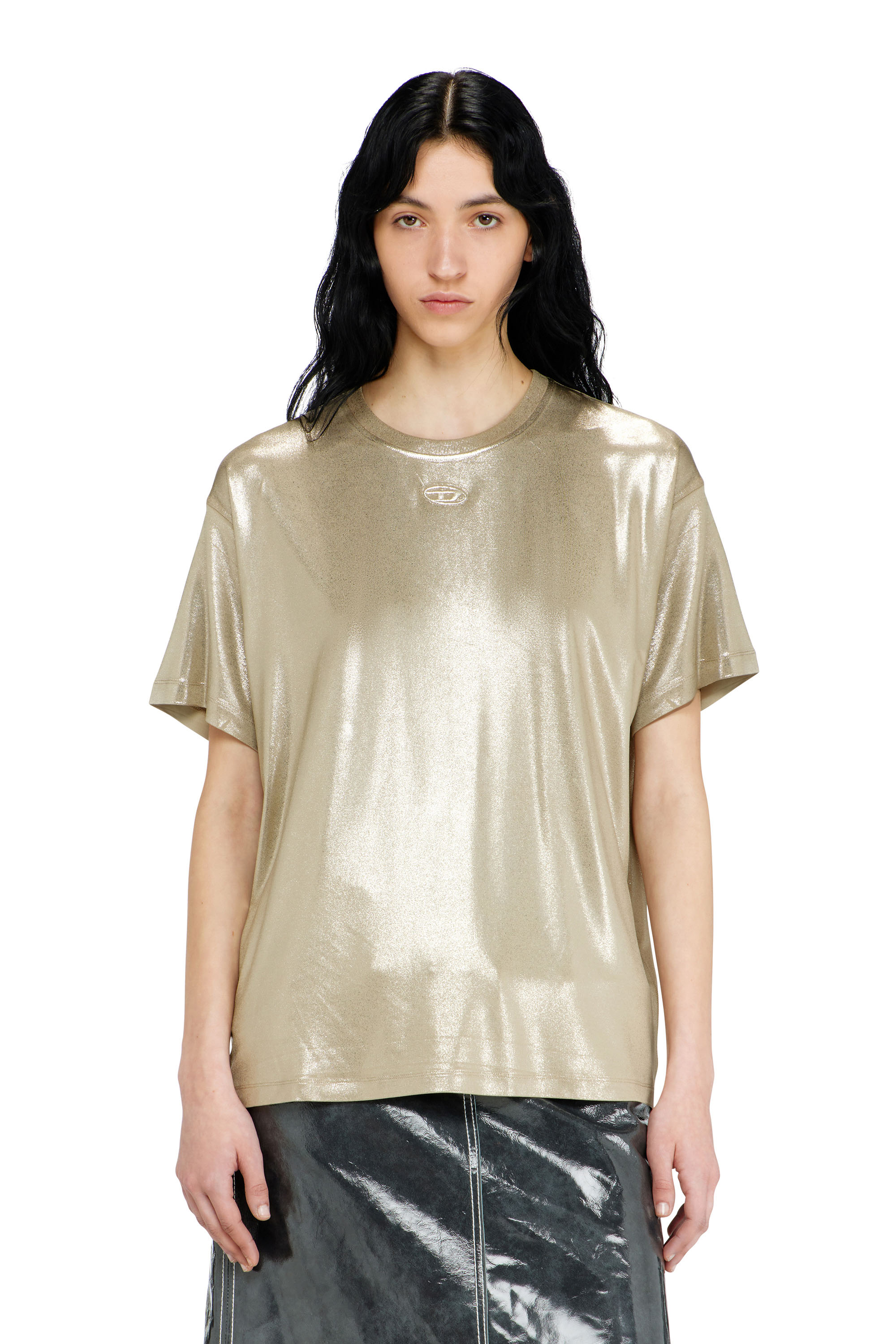 Diesel - T-NORMY-AA2, T-shirt in jersey con finitura metallizzata Donna in Beige - 1