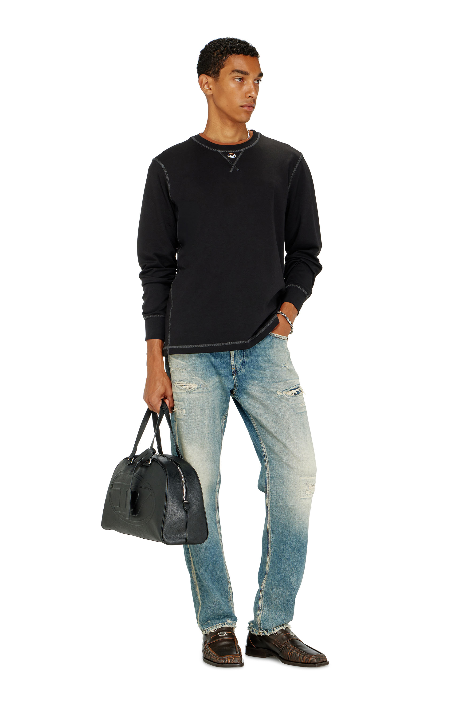 Diesel - T-MADJUST-LS-TR, Maglietta a maniche lunghe in cotone con Oval D Uomo in Grigio - 1