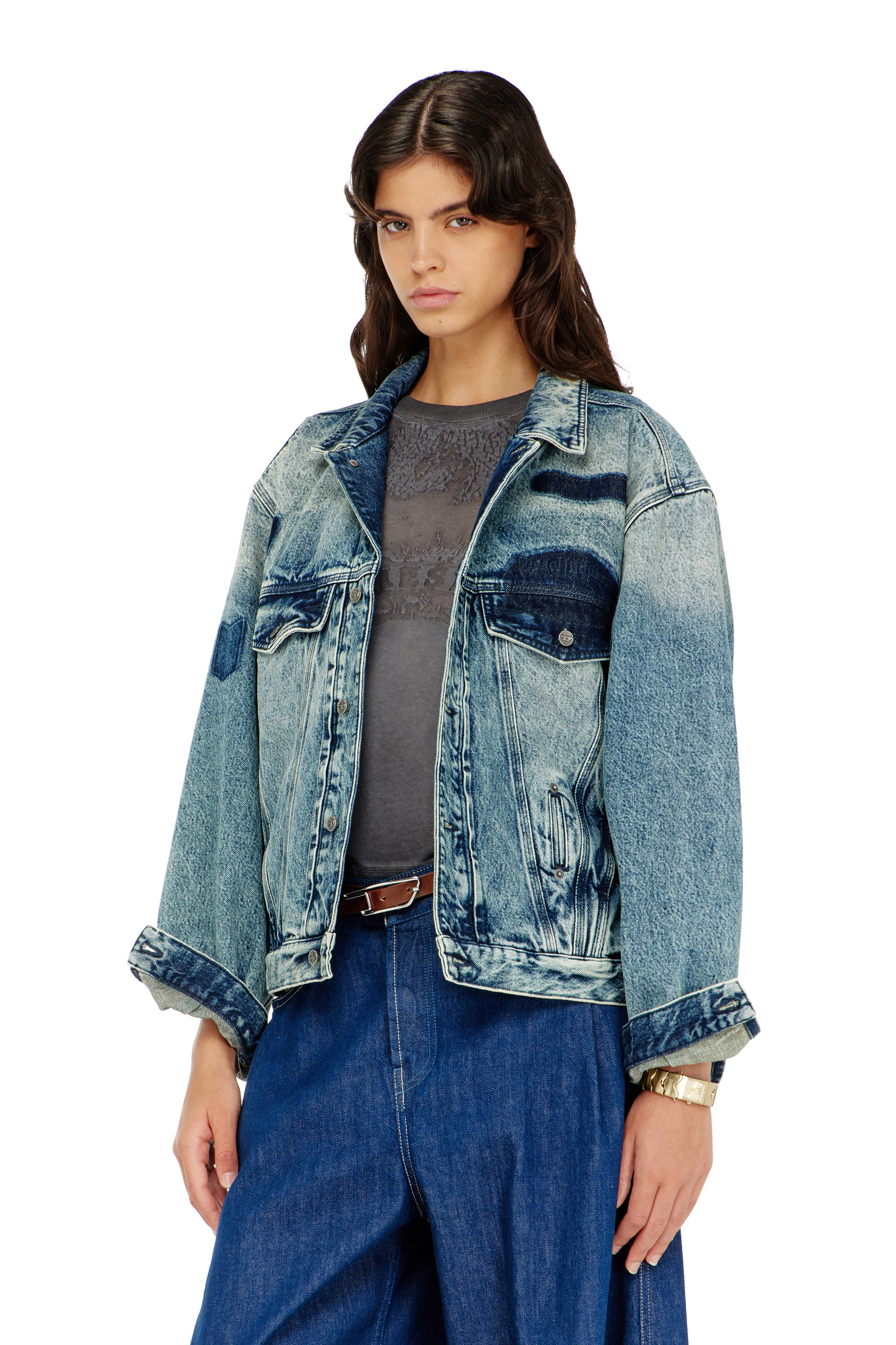 Diesel - D-DENVER-S2, Giacca trucker con effetto patch Unisex in Blu - 1