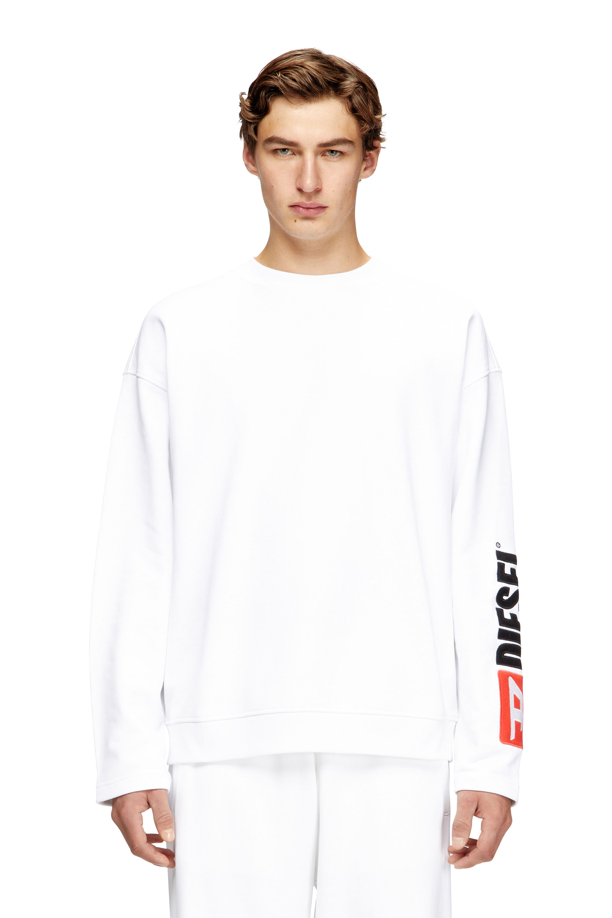 Diesel - S-BOXT-NC-DIV, Felpa girocollo con ricamo del logo patch Uomo in Bianco - 1