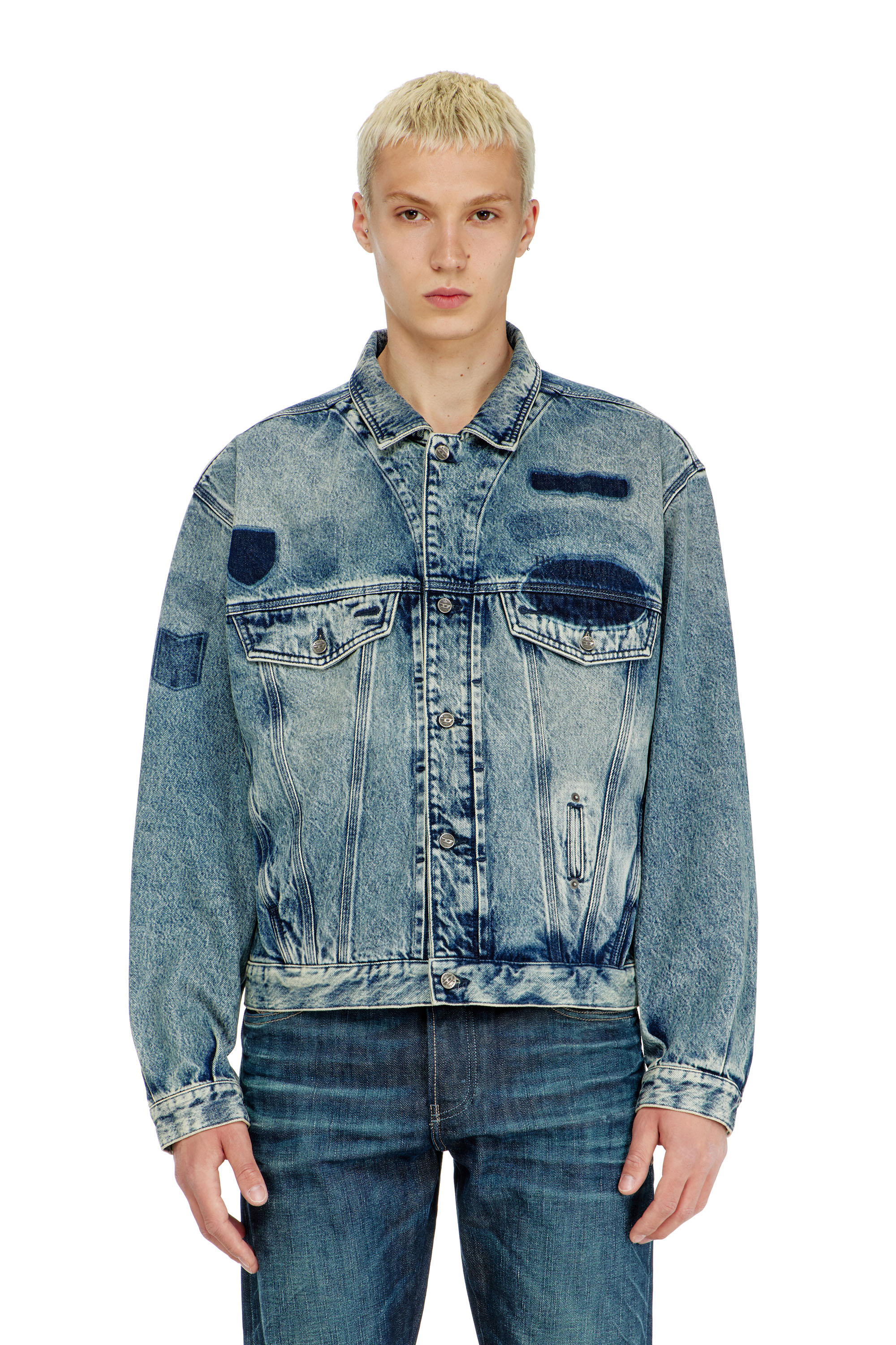 Diesel - D-DENVER-S2, Giacca trucker con effetto patch Unisex in Blu - 1