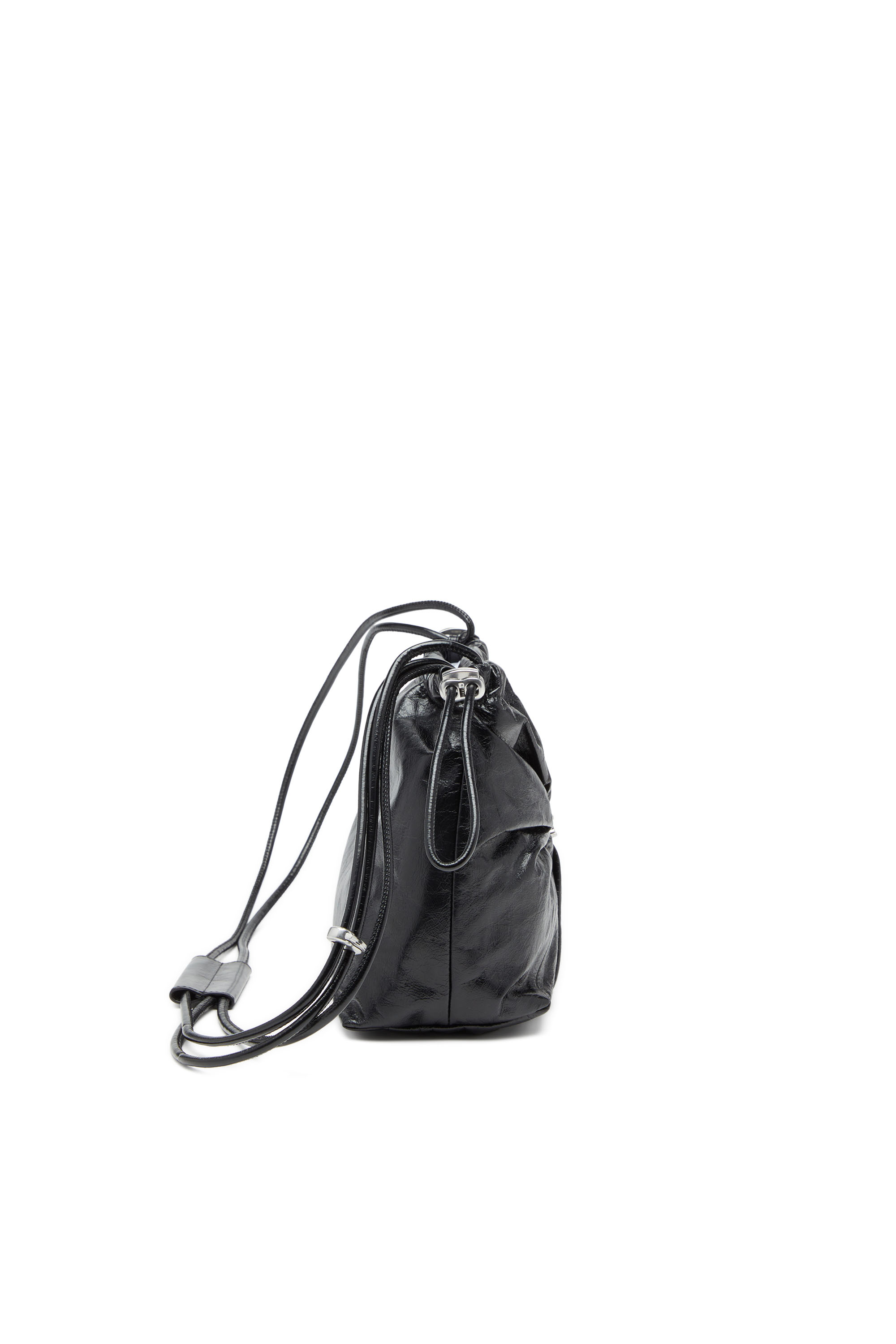 Diesel - SCRUNCH-D BUCKET, Scrunch-D-Borsa bucket in pelle lucida stropicciata Donna in Nero - 4
