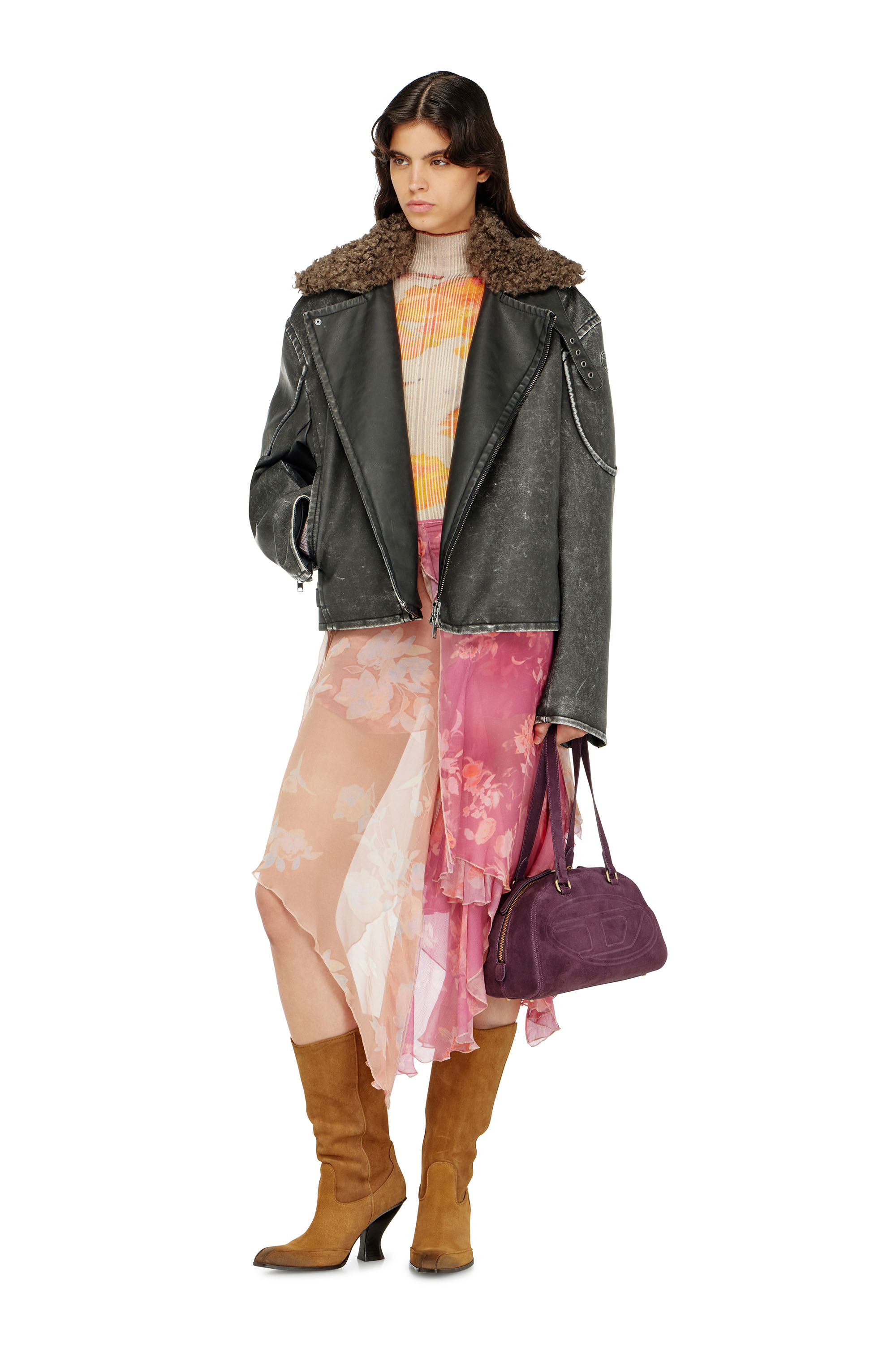 Diesel - M-IORIA, Dolcevita in lana a costine con stampa floreale Donna in ToBeDefined - 2